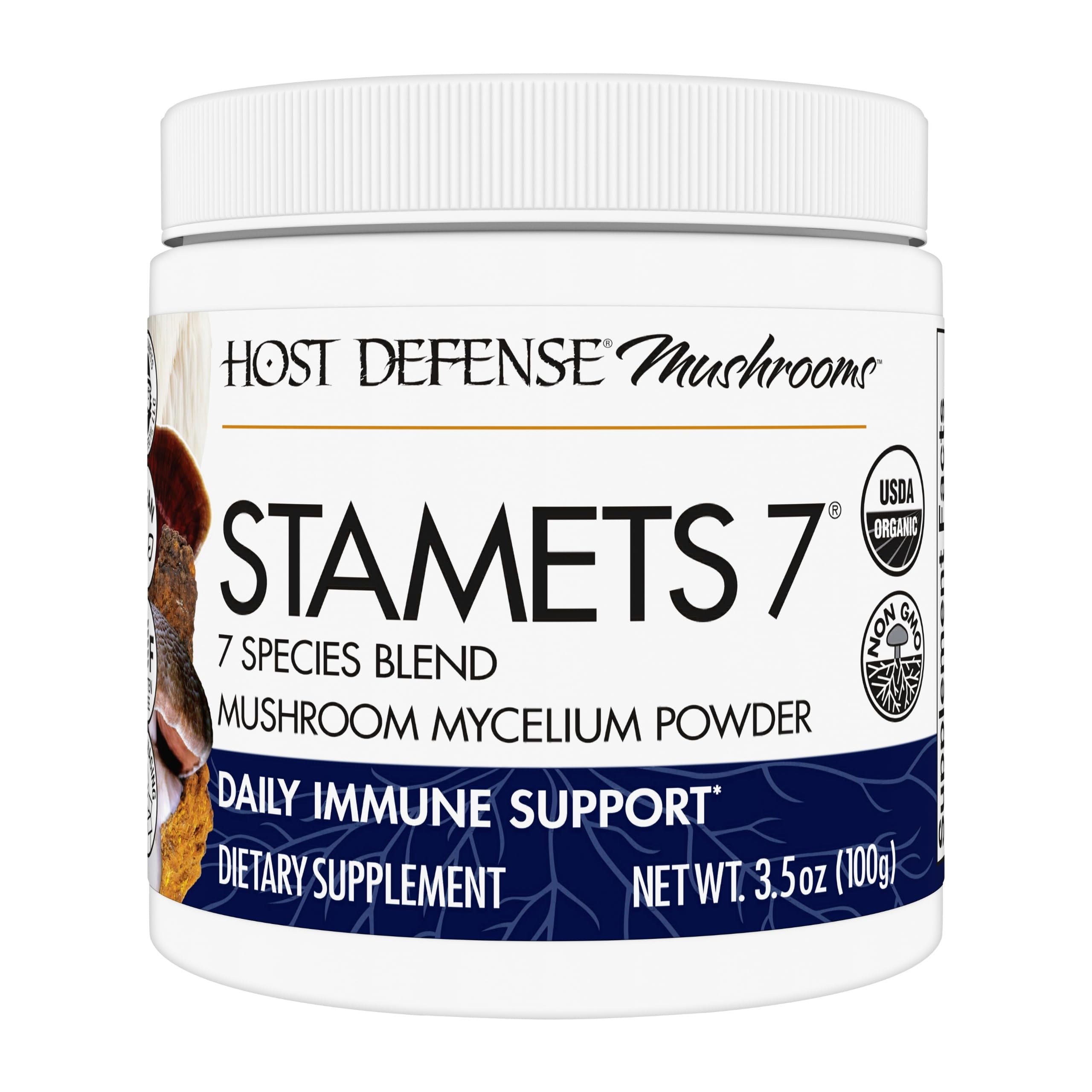 Host Defense Stamets 7 Mushroom Powder - 7 Species Blend - Mushroom Supplement for Immune Support with Royal Sun Blazei, Cordyceps, Reishi, Maitake, Lion's Mane, Chaga & Mesima - 3.5 oz (66 Servings)*USDA Organic