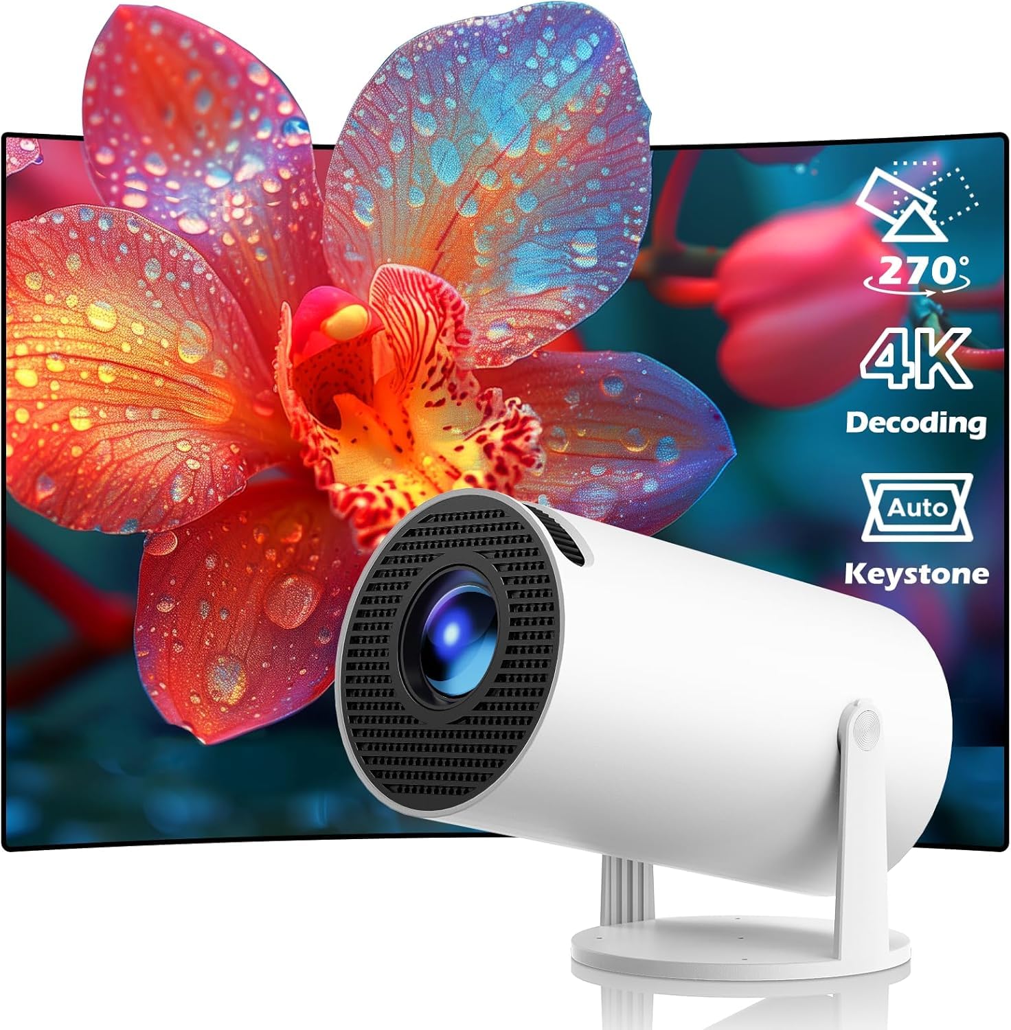 IC PLUS Mini Projector 4K 1080P Supported, 15000 Lumen Portable WiFi 6 Projector,270° Rotatable Projector with 50% Zoom Home/Outdoor Movie Projector for TV Stick/PS5/Phone/HDMI-image-36