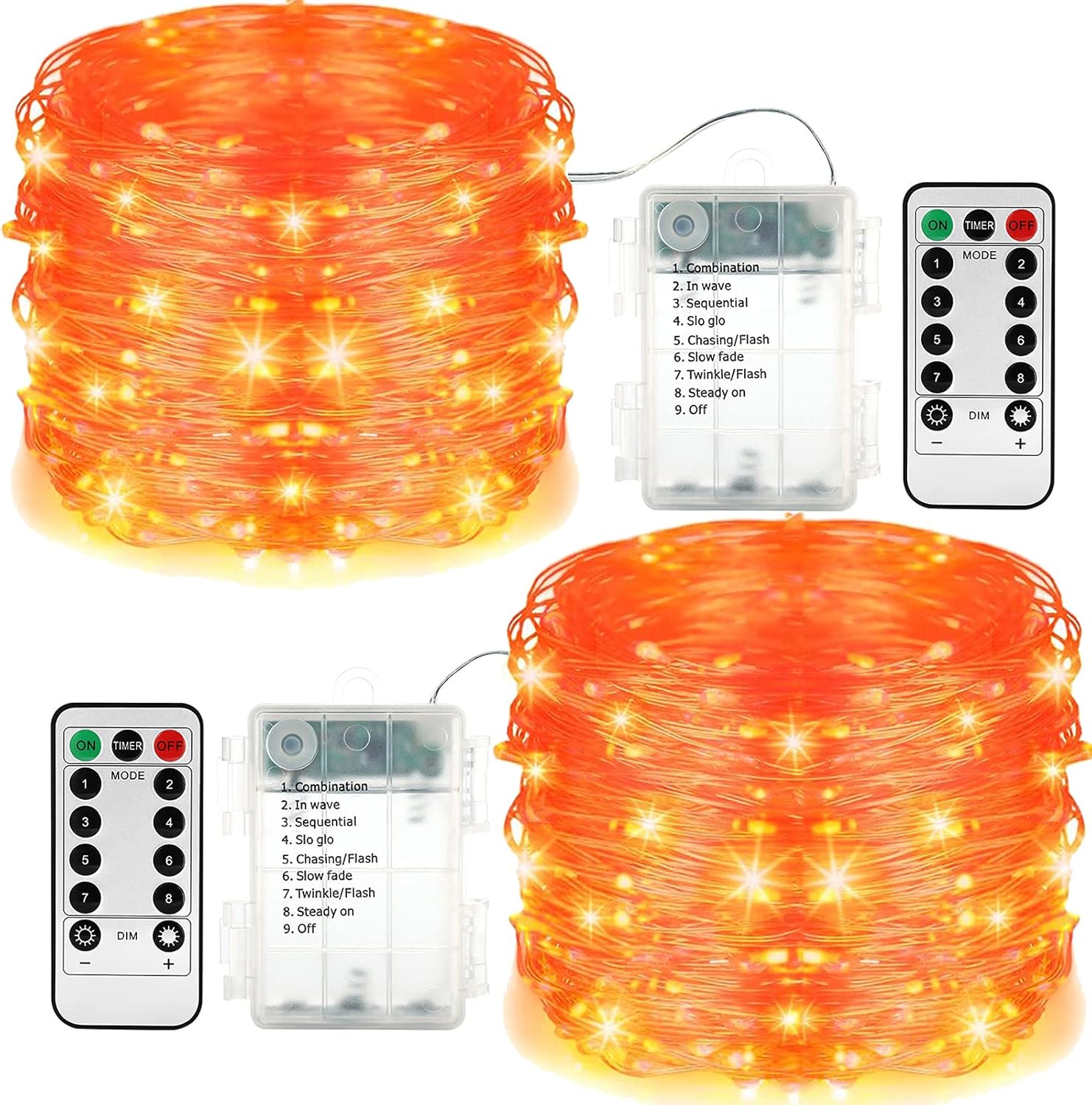 LYHOPE Orange Halloween Lights, 2 Pack 33ft 100 Led Battery Operated
