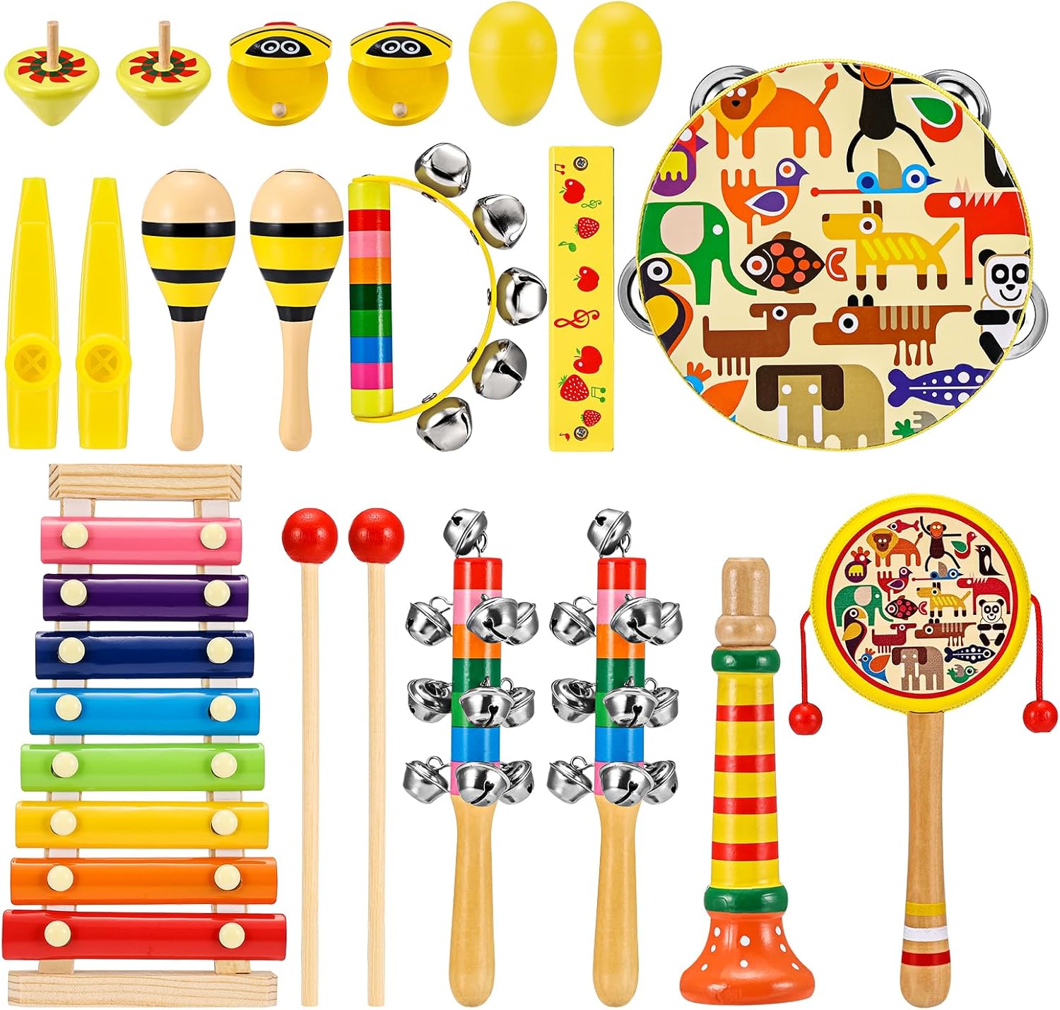 Anpro Kids Musical Instruments Set for Toddler, 21 PCS Baby Wooden