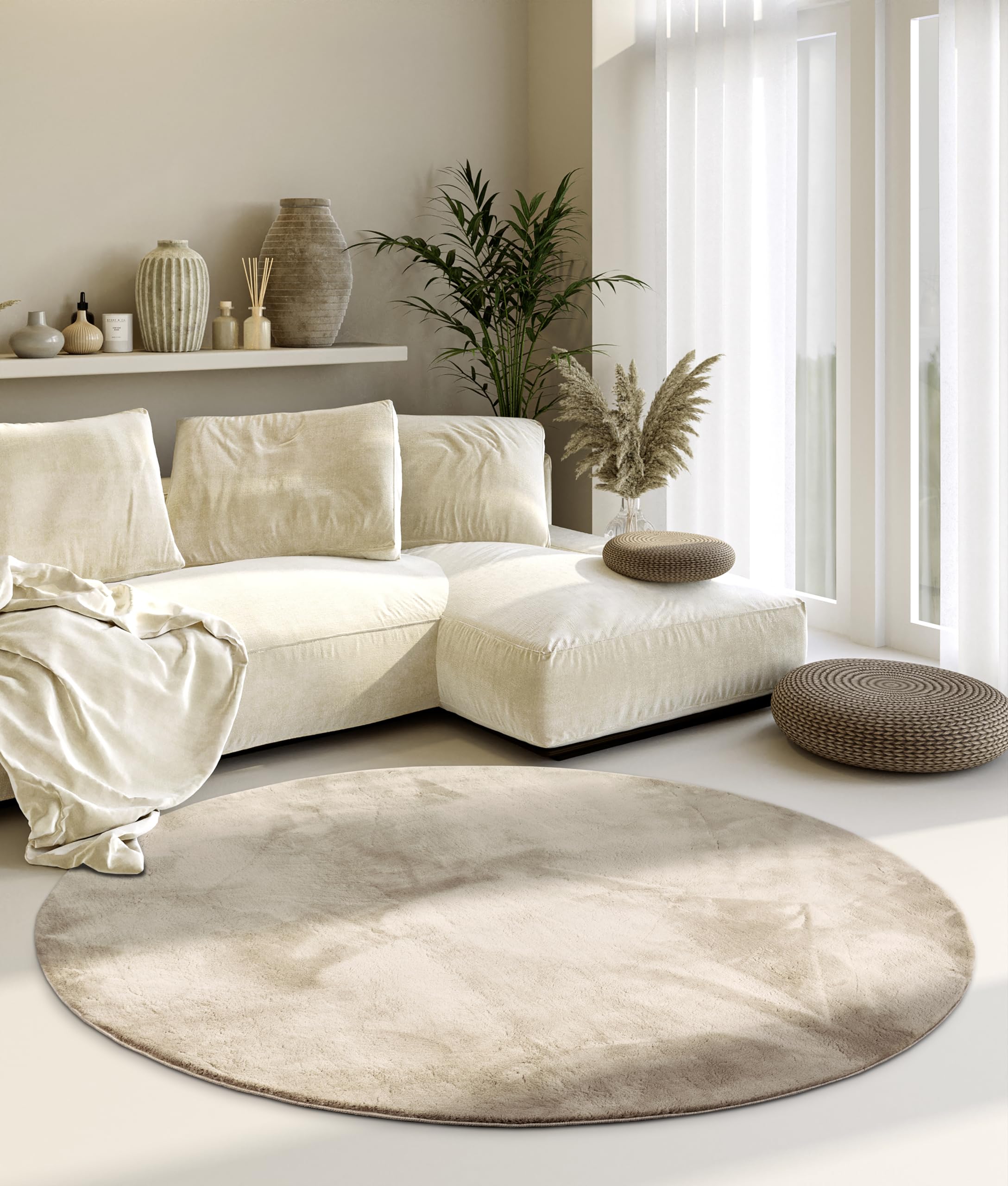 Villeroy & Boch Shaggy Teppich Leon Rund Flauschiger Hochflor Creme 160 cm