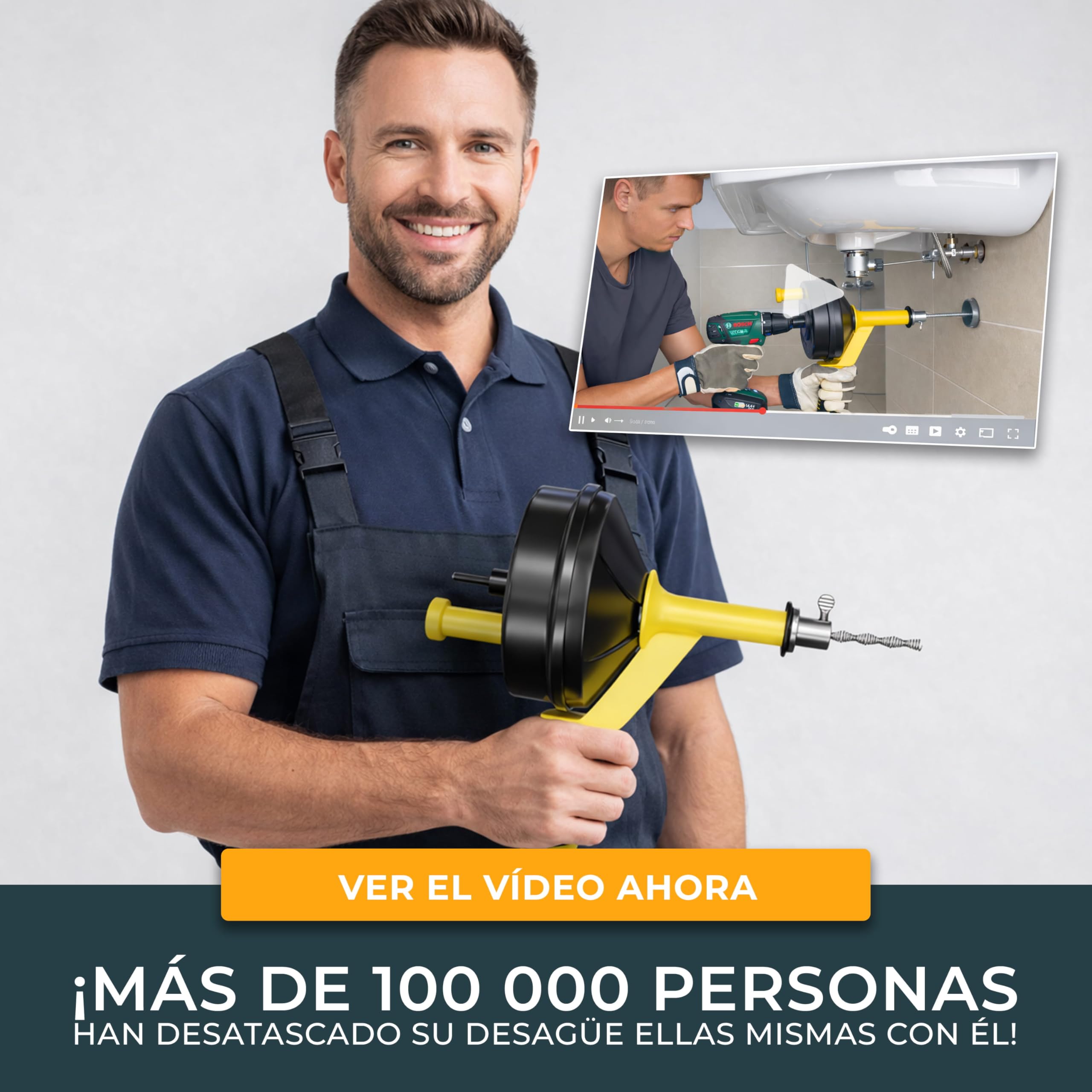 Meisterfaktur Desatascador tuberias espiral- 7,5 m - Desatascador tuberias profesional para la limpieza de tuberías, respetuoso con el medio ambiente