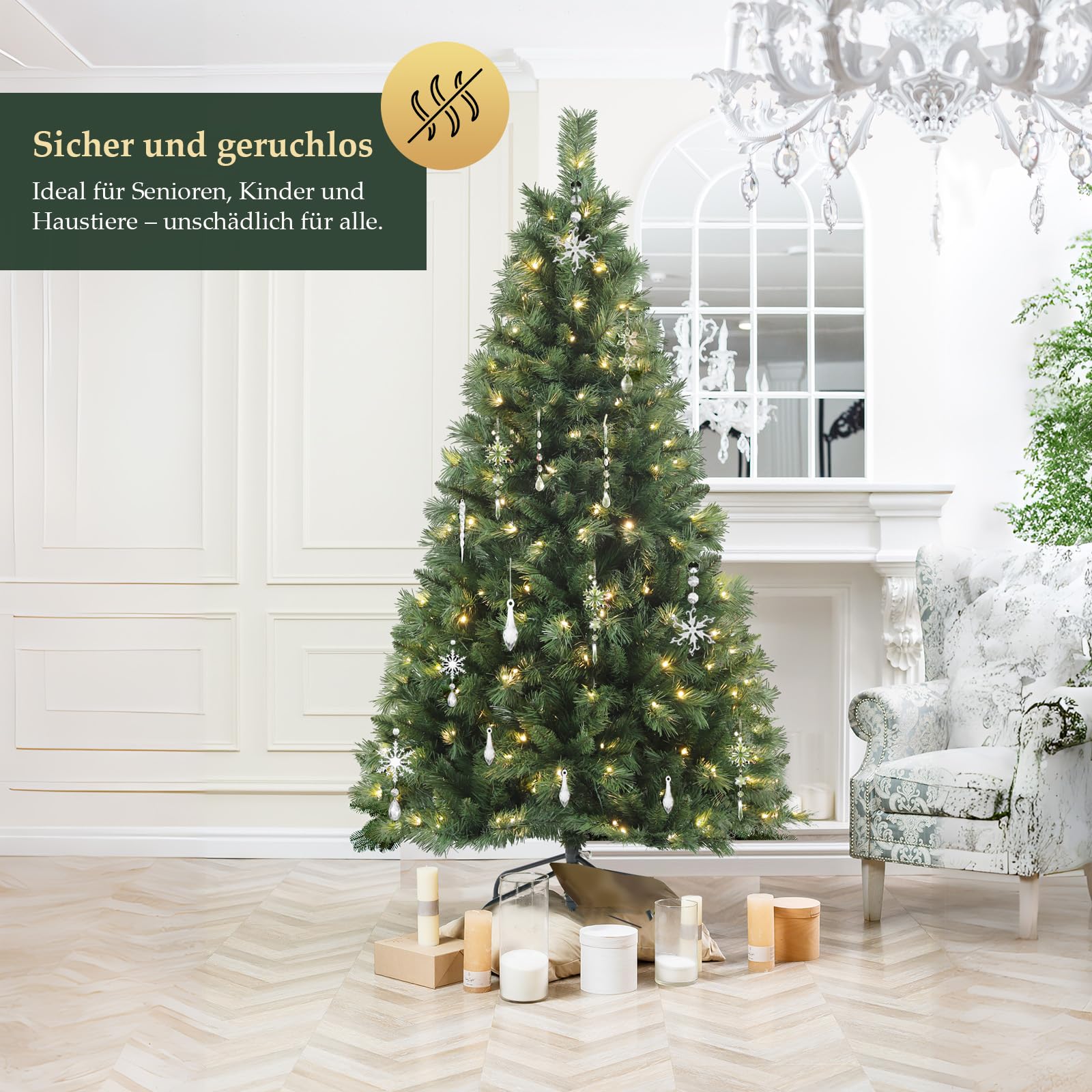 SALCAR künstlicher Weihnachtsbaum mit Beleuchtung, 120 cm hoher Kleiner Tannenbaum mit warmweißer und RGB Christbaumbeleuchtung, PVC Christbaum für Weihnachtsdekoration