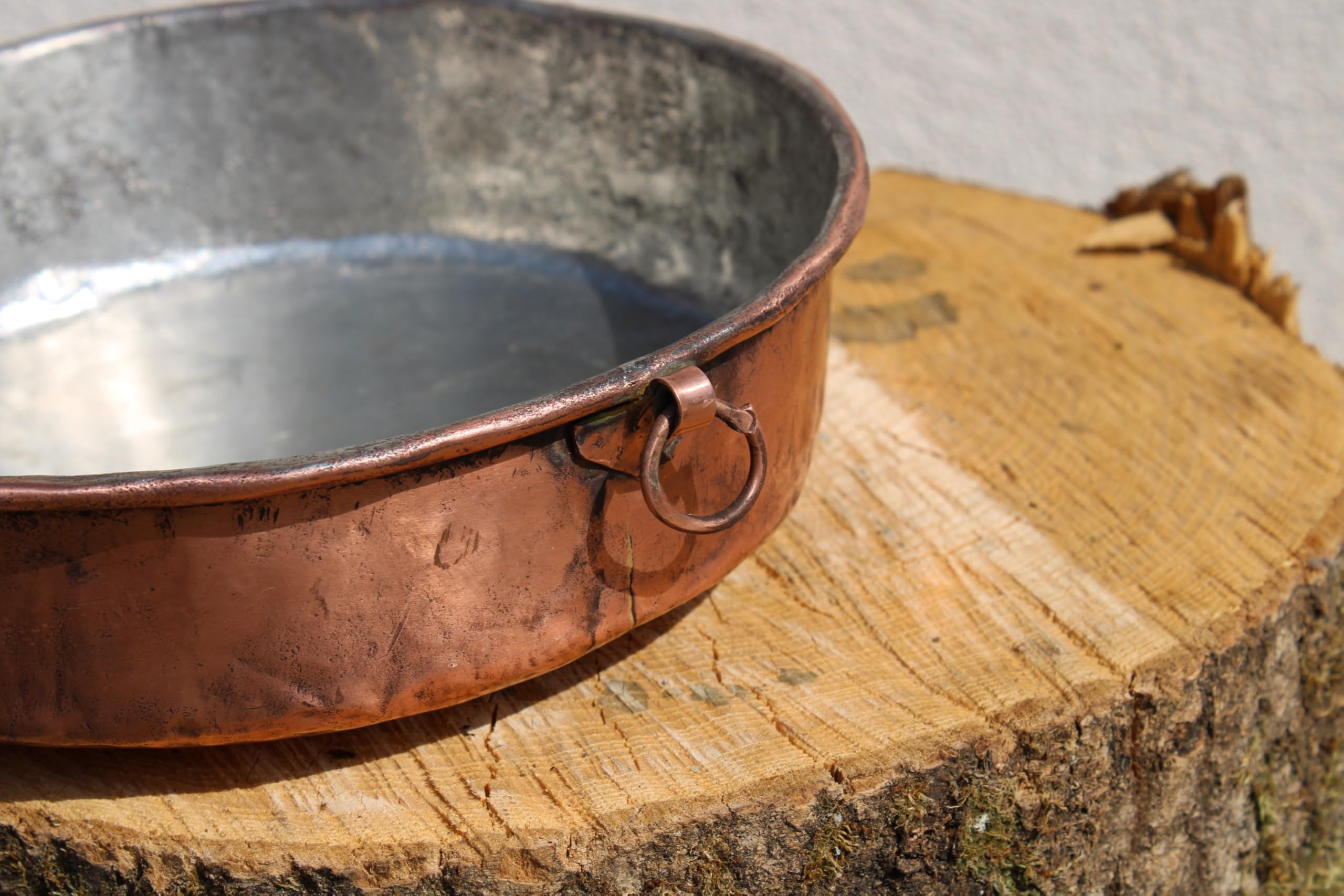 Pentola da Forno Rotonda in Rame, Stagnata all'Interno, Fatta a Mano, Pirofila Tradizionale con Manici ad Anello, per Cottura Professionale (30 cm)