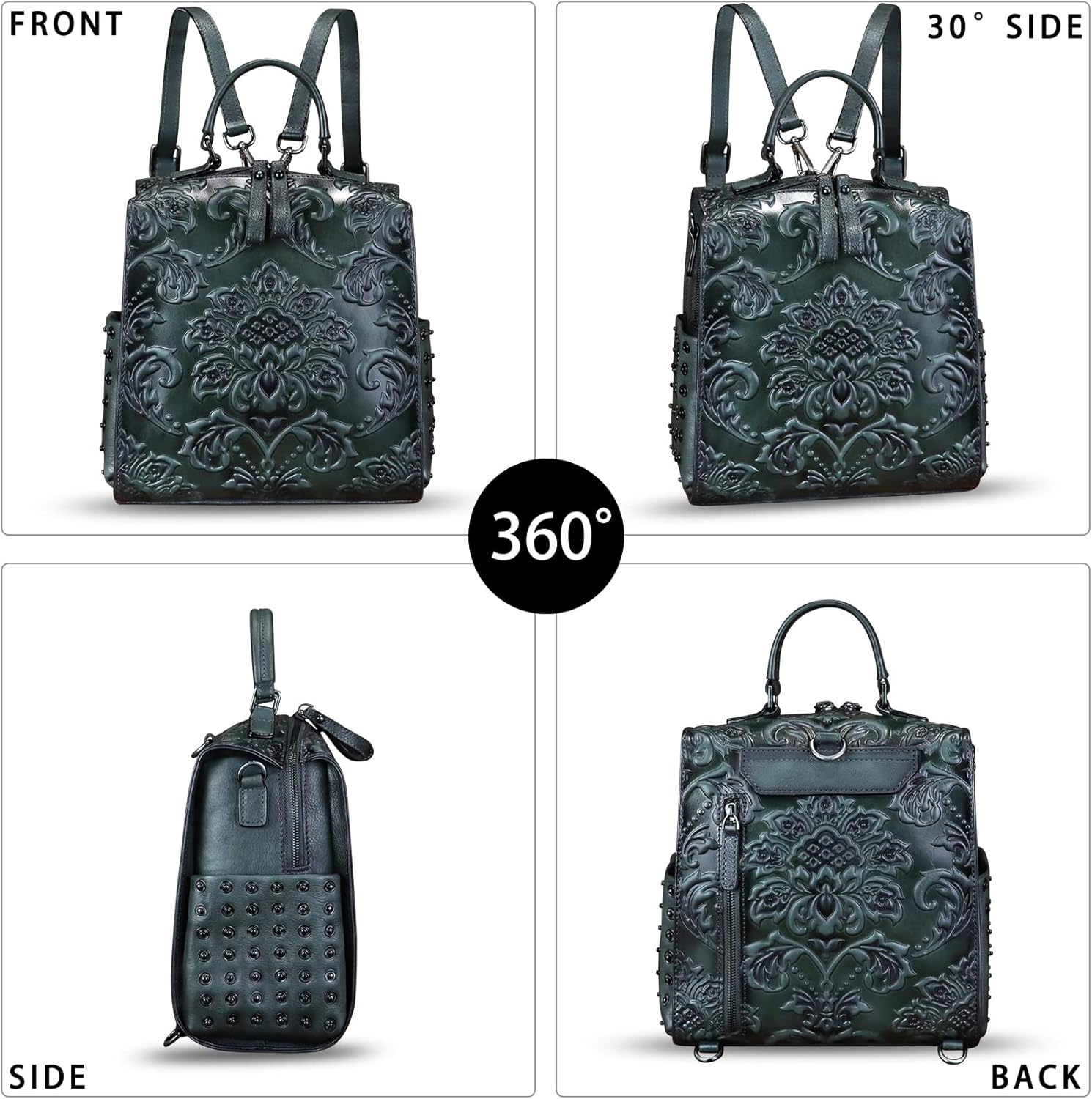 Genuine Leather Purses and Handbags for Women Embossed Leather Backpack Convertible Shoulder Bag Satchel Purse | Genuine Leather, Embossed Leather, Convertible, Purse