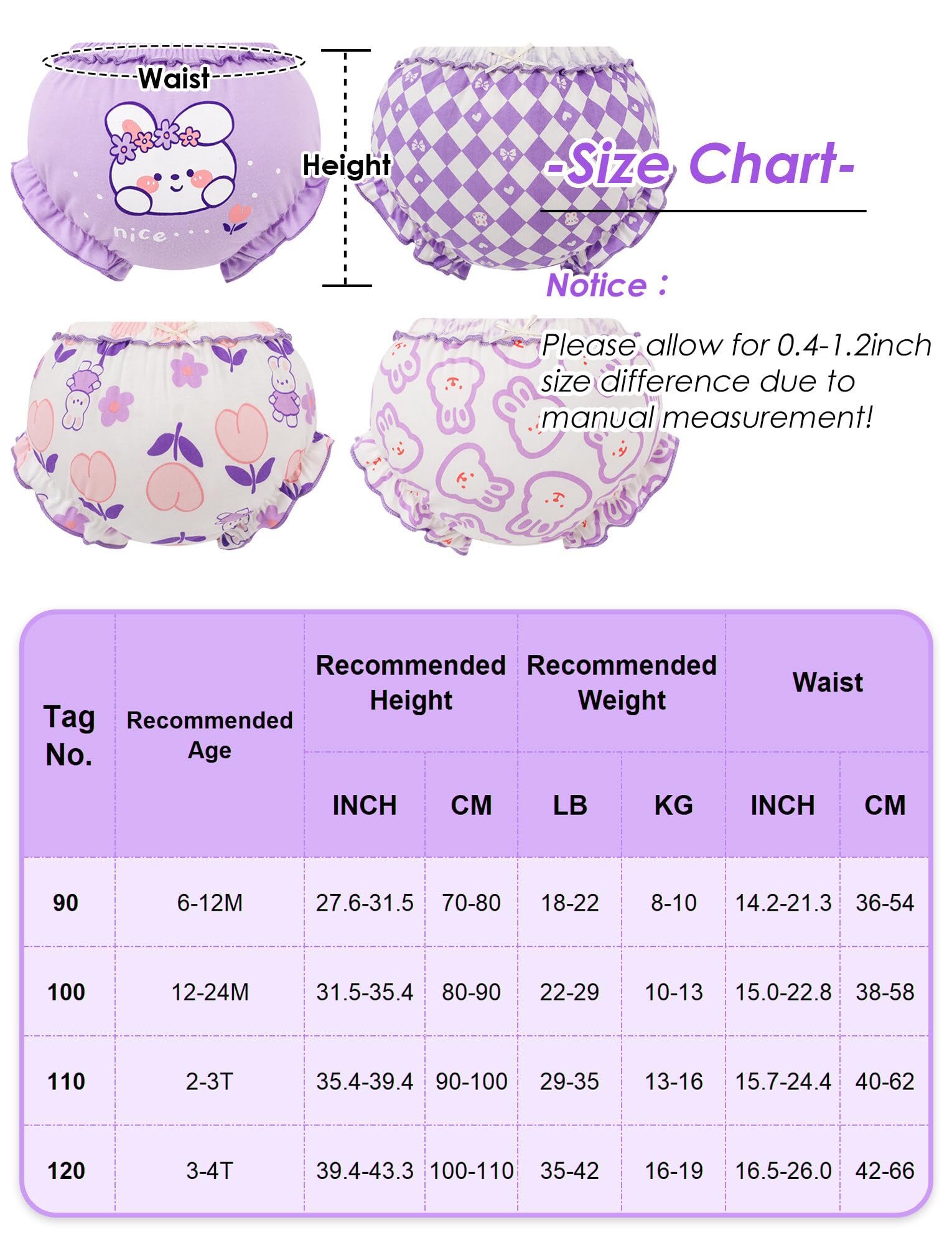 SEAUR Set mit 4 Höschen atmungsaktive elastische Höschen Höschen mit hoher Taille Babyhöschen weiche Unterwäsche 6 Monate bis 4 Jahre