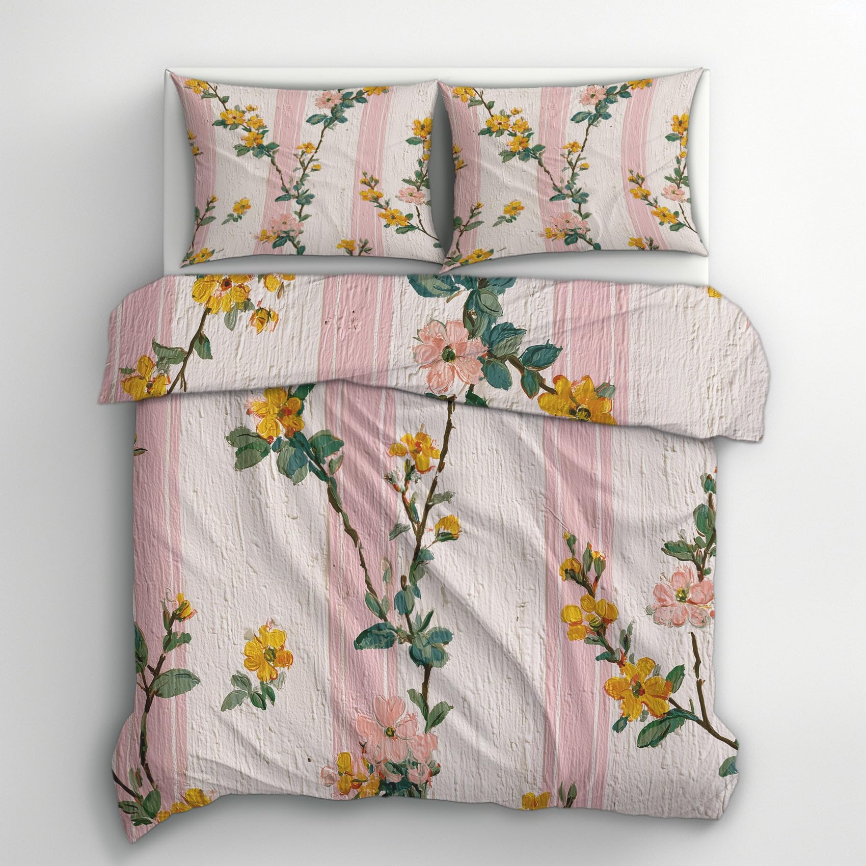 Generisch Blumen Bettwäsche 135x200 2er Set Deckenbezug, Geschenk | Rosa Gelb Muster, Bettbezug Set, Bügelfreie, Reißverschluss, Kissenbezug, Wendebettwäsche Blumen Deko