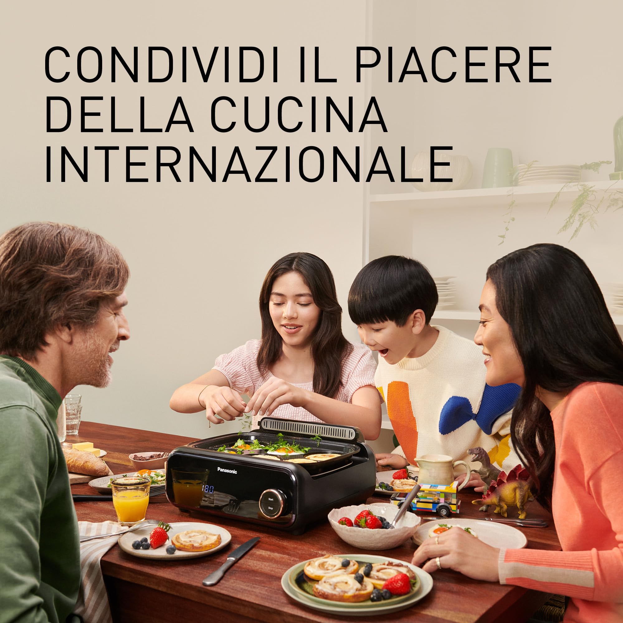 Panasonic NF-GM600 Multi-Cooker Elettrico 6-in-1, Griglia elettrica, Friggere, Cottura Lenta, BBQ, Vapore, Saltare, 1400W, 40–250°C, 9 Modalità Auto, Piastre lavabili in lavastoviglie