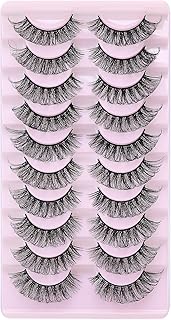 Sibba Russian Strip False Eyelashes, Fluffy & Wispy Faux Mink Curl Lashes, D Curl Natural Look False Eyelashes, Pack of 10 Pairs Cat Eye False Russian Lashes