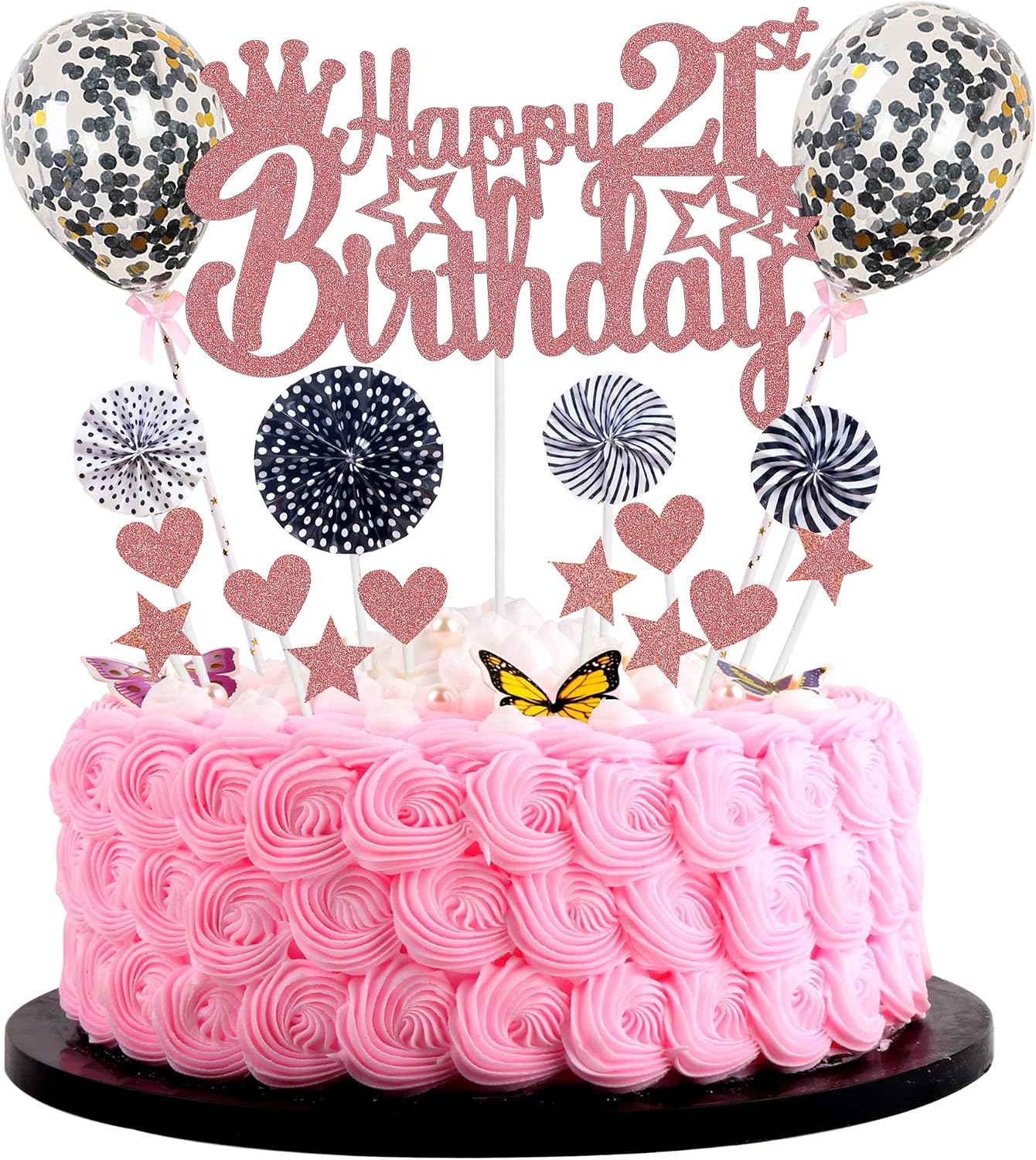 Happy 21th Birthday Cake Decoration Woman 21st Birthday Hello 21 Cake Topper Rose Gold Black Cake Topper 21 Cake Decoration 21 Birthday Man Cake Decoration 21 Years Woman Glitter Cake Topper for 21st
