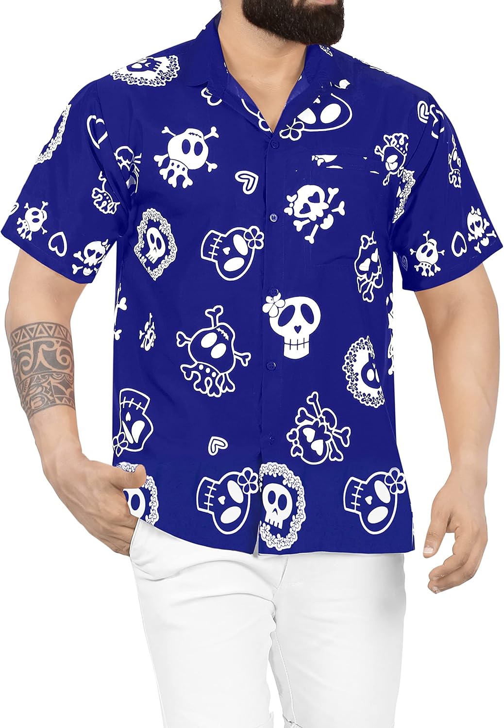 LA LEELA Men's Halloween Pirate Costumes Hawaiian Shirts Short Sleeve Button Down Shirt Mens Casual Tropical Shirts for Men