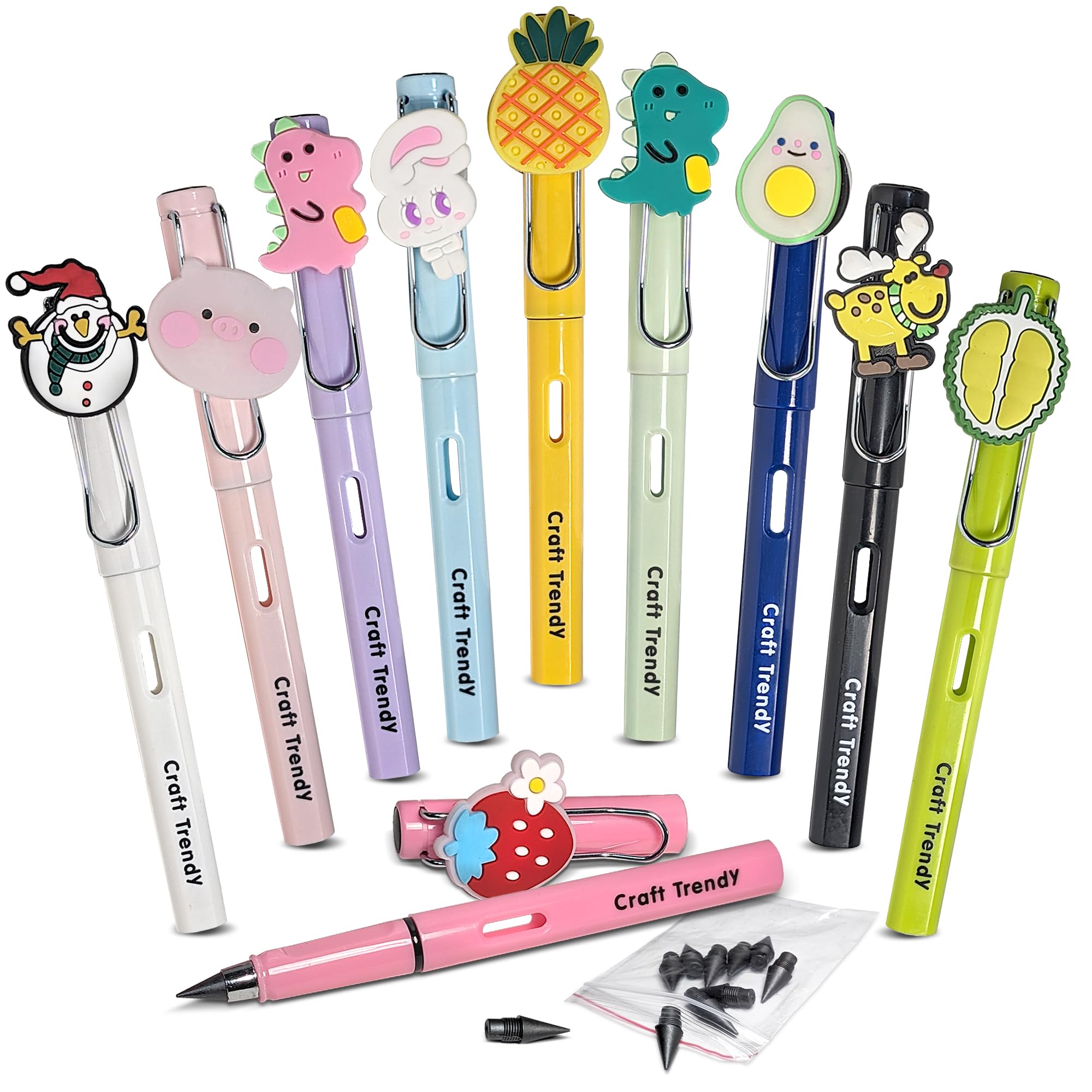 10 pcs Infinity everlasting pencils. Ink less no sharpened pencils with erasers & 10 extra nibs for kids. Perfect drawing & writing in school & home.