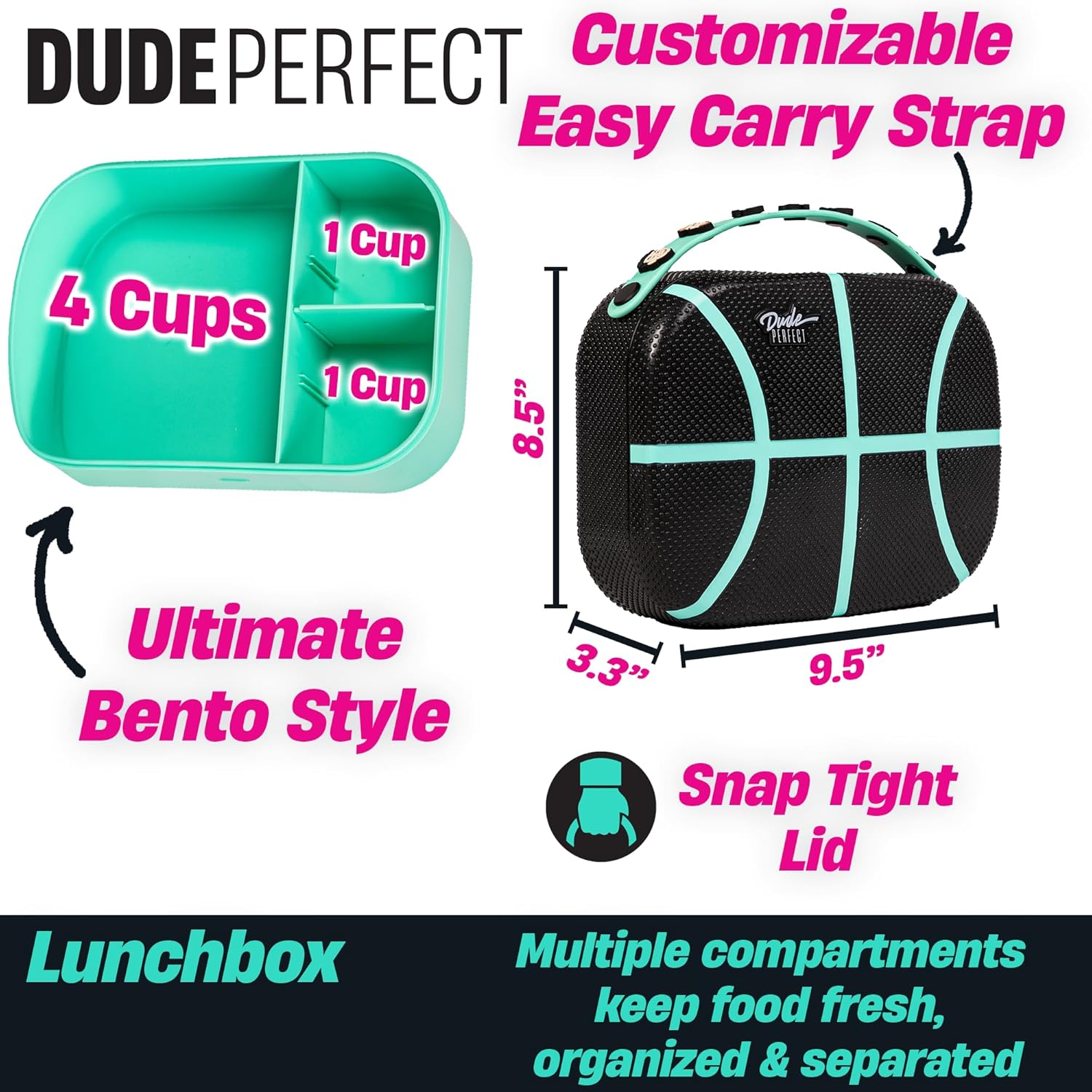 Dude Perfect Water Bottle and Lunch Box Combo with Rare Charms | Leak Proof Bento Box Removable Inner Tray | 24 Oz Stainless Steel Vacuum Insulated | NOGGZ for Custom Carry-Straps | Sports Grip Kids