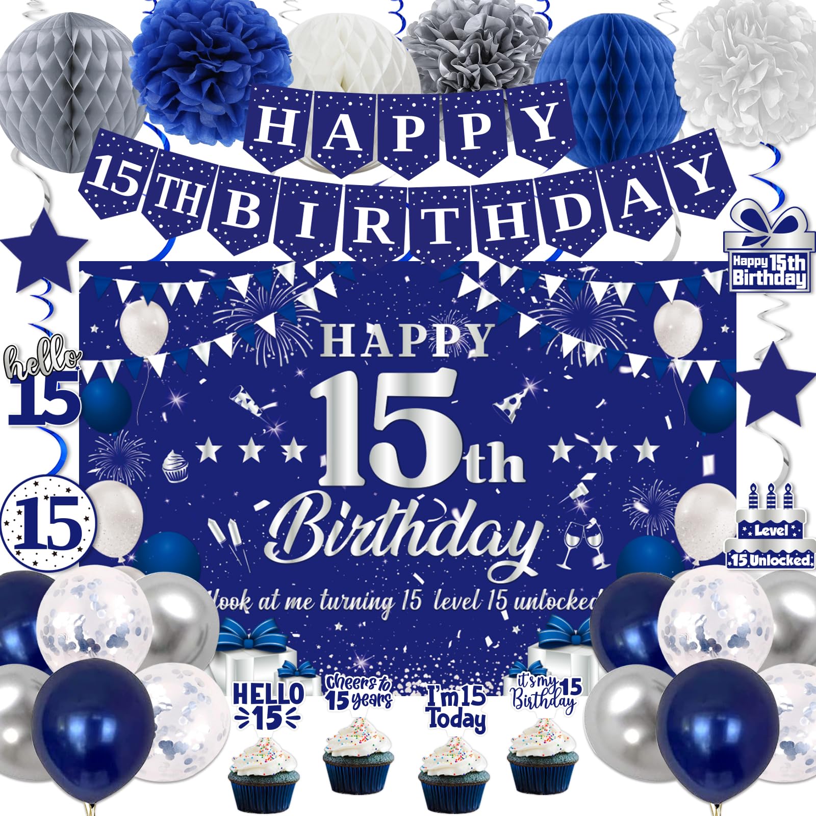 Navy Blue Birthday Decor Navy Blue 15th Birthday Decorations Kit