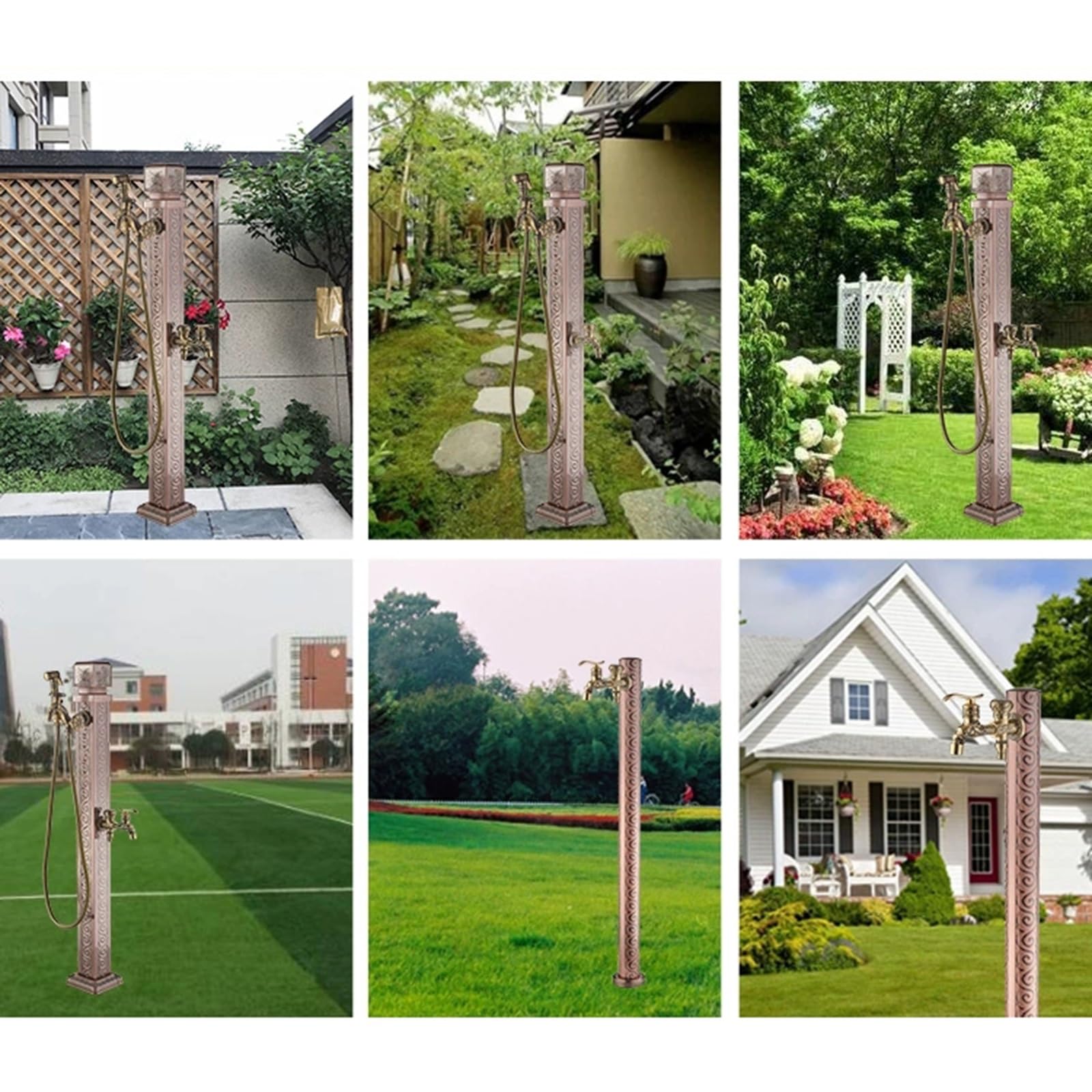 Robinet Exterieur Jardin avec Becs Doubles Sculptés, Robinet Jardin en Cuivre Rouge, Colonne D'eau pour Lavage et Arrosage de Voitures Dans la Cour de la Villa(107cm/42.1in)