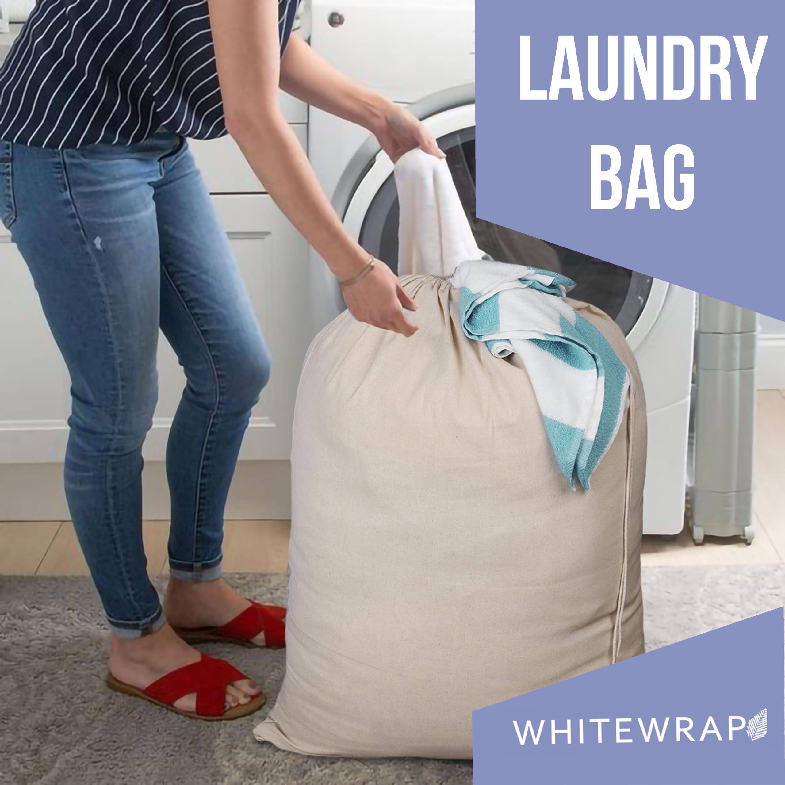 Borse per la biancheria, borsa portaoggetti, in tela di cotone resistente, con cinghia lunga con chiusura a coulisse, borsa da viaggio per vestiti sporchi, fodera per cesto e lavabile per dormitorio