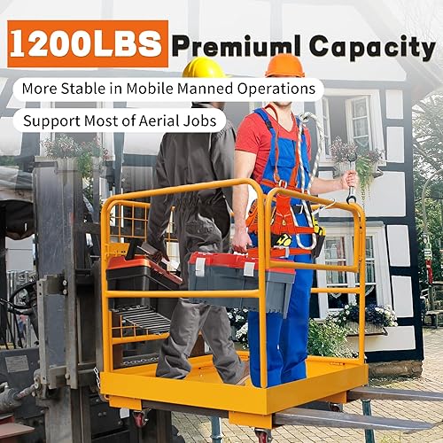 Miniatura 2 de Jaula de seguridad para carretilla elevadora de 36 x 36 pulgadas, cesta de elevación resistente con 4 ruedas, capacidad de 1200 libras, juego de