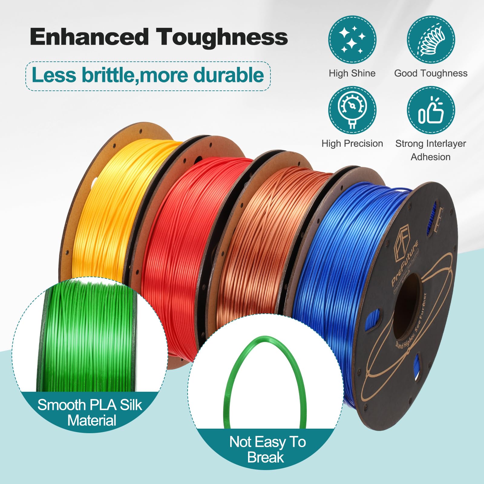 QUARKZMAN Filamento PLA Seta 1.75mm 1KG/2.2LB Alta Lucentezza Filamento per Stampante 3D, Resistenza Migliorata, Precisione Dimensionale 0.02mm per Stampante 3D, Verde.