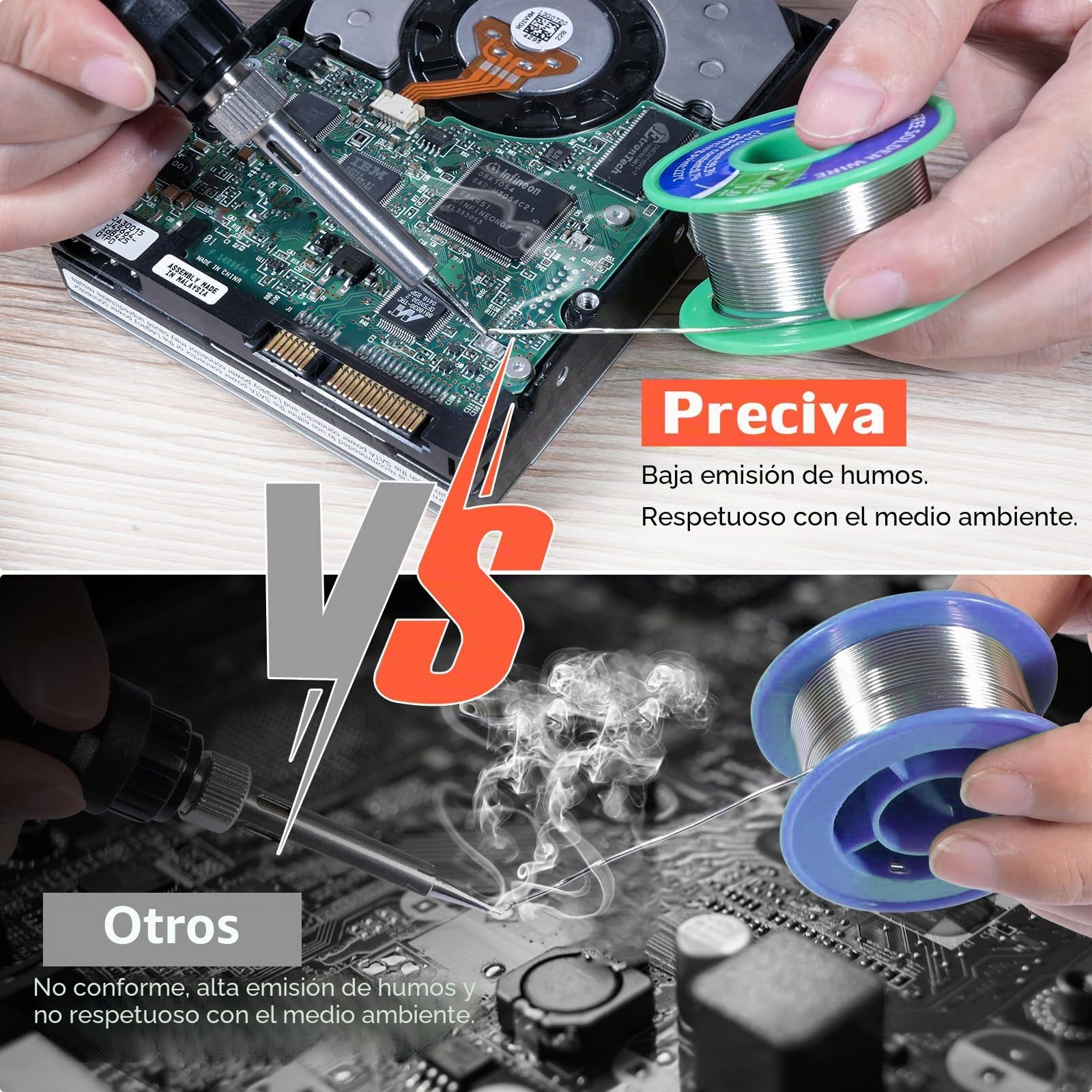 Preciva 927II - Estación de soldadura LCD digital, 60 W, 90-480 ℃ ajustable, 5 cabezas, ℉/℃ botones, función de sueño, control del termostato