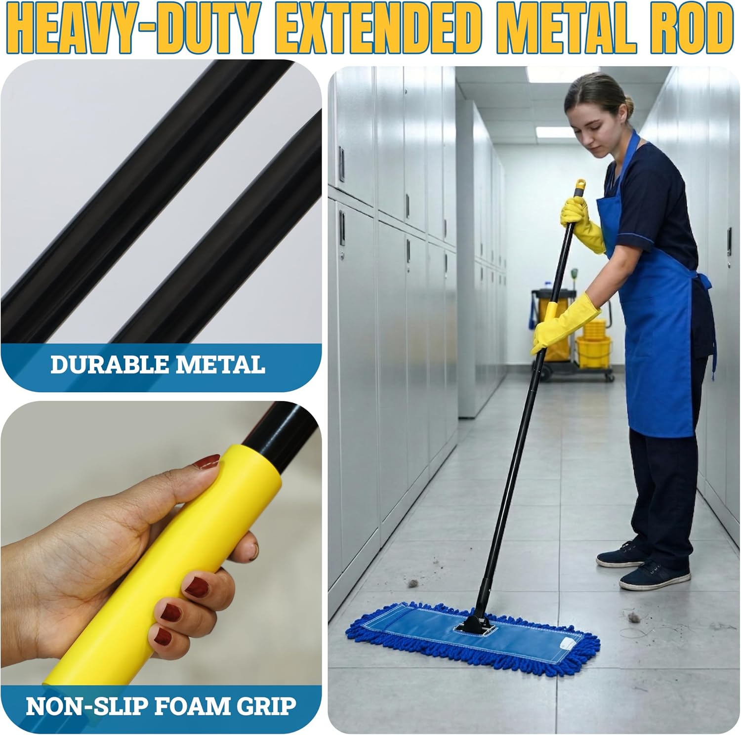 KLEEN HANDLER 18" Microfiber Dust Mop with Frame and 61" Extendable Clip-On Handle (2 Mop Heads, 1 Frame, 1 Handle), Commercial Dust Mop Kit for Floor Cleaning image 2