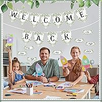 Vista 7 de Mixweer Juego de 81 tableros de anuncios de bienvenida de bienvenida, decoración de eucalipto, bordes de aula para tablón de anuncios, acentos