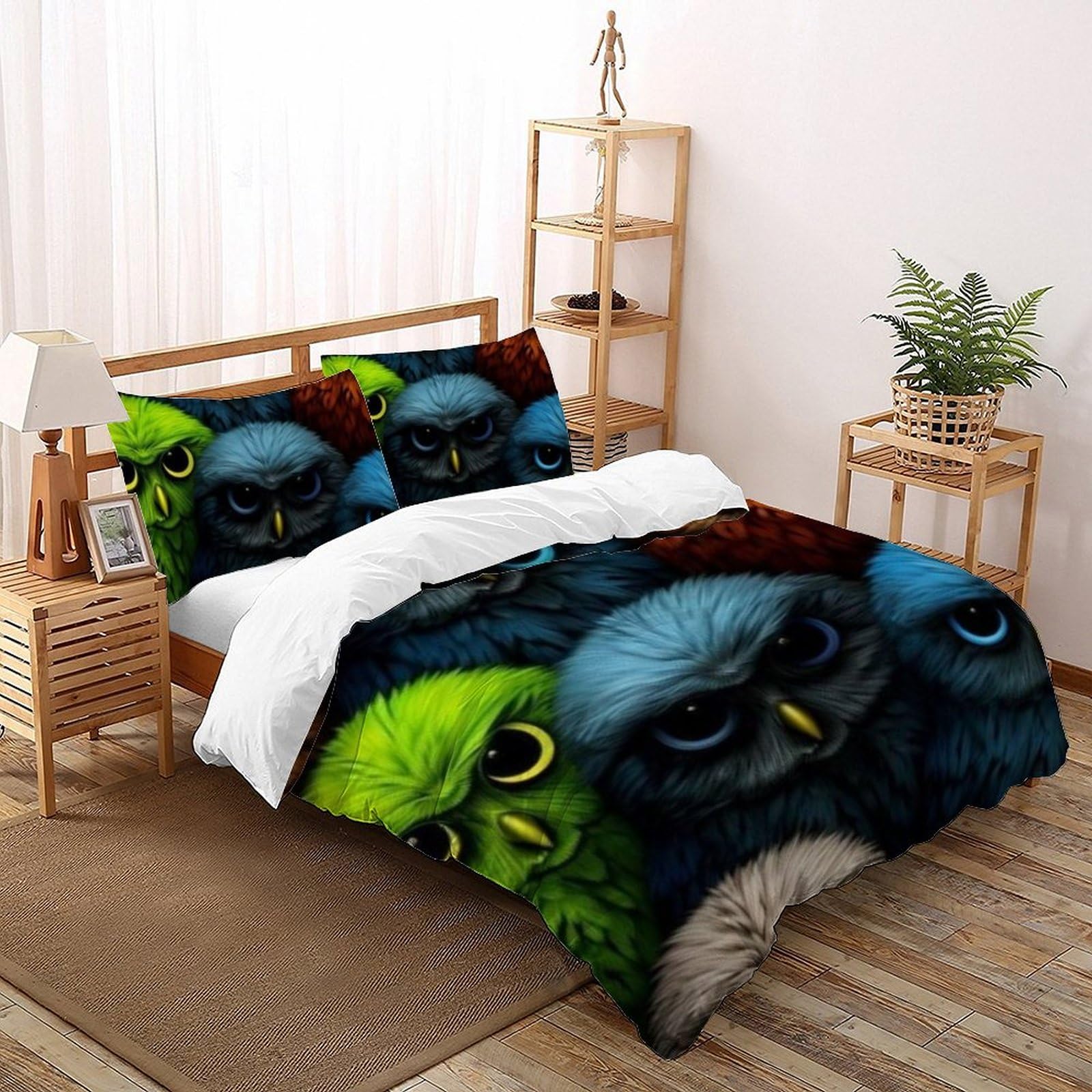 Housse de couette hibou avec motif animaux volants en impression 3D relief