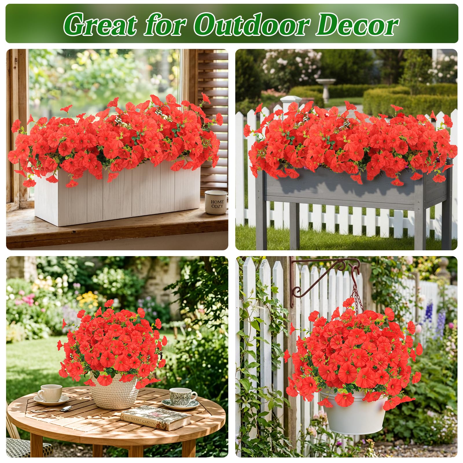 6 Bundles UV Resistant Artificial Flowers, Realistic Faux Plants for Garden, Red, Small - Image 7