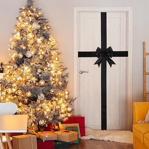 Vista 22 de Spiareal Lazo de cinta para puerta de armario de Navidad con luz LED, cinta grande brillante, arco de corona de Navidad, árbol de Navidad, Plata