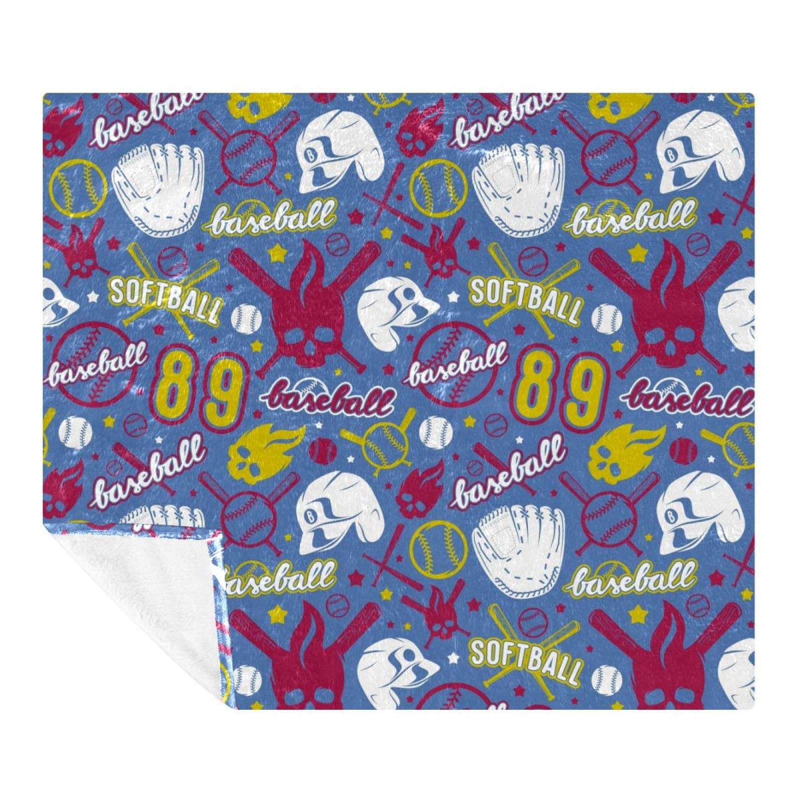 Couverture polaire crâne et baseball 150x200cm douce en microfibre pour lit et canapé