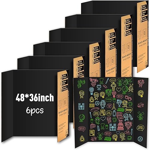 Vista 8 de IKAYAS - Paquete de 4 tableros de póster triples de 48 x 36 pulgadas, tableros de póster negros de IKAYAS para feria de ciencias, tableros de espuma