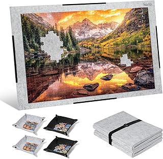 Sunix 2000 Pieces Jigsaw Puzzle Board, Foldable Puzzle Mat with Non-Slip Surface, 4 Sorting Trays, 46" x 31" Extra Large Portable Puzzle Board Puzzle Keeper, Felt Puzzle Table Top for Adults and Kids
