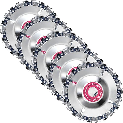5 Pieces 5/8 Inch Chain Disc Saw Blades for Angle Grinders - 22 Teeth Wood Carving Discs and Grinding Attachment Wheels
