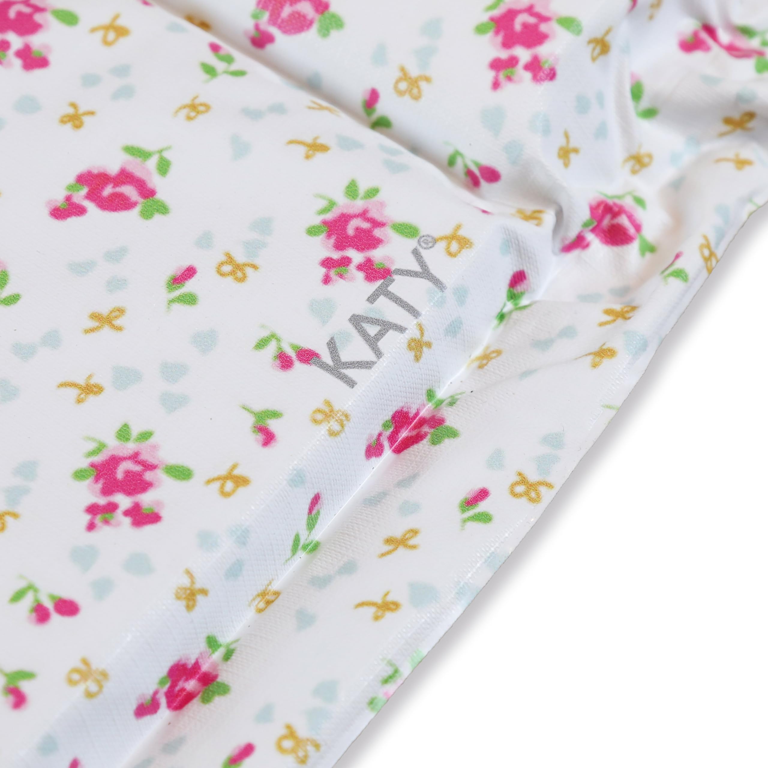KATY Deluxe Baby Mädchen Wickelunterlage Wasserdicht mit erhöhten Kanten Vintage Rosen Design Creme und Rosa