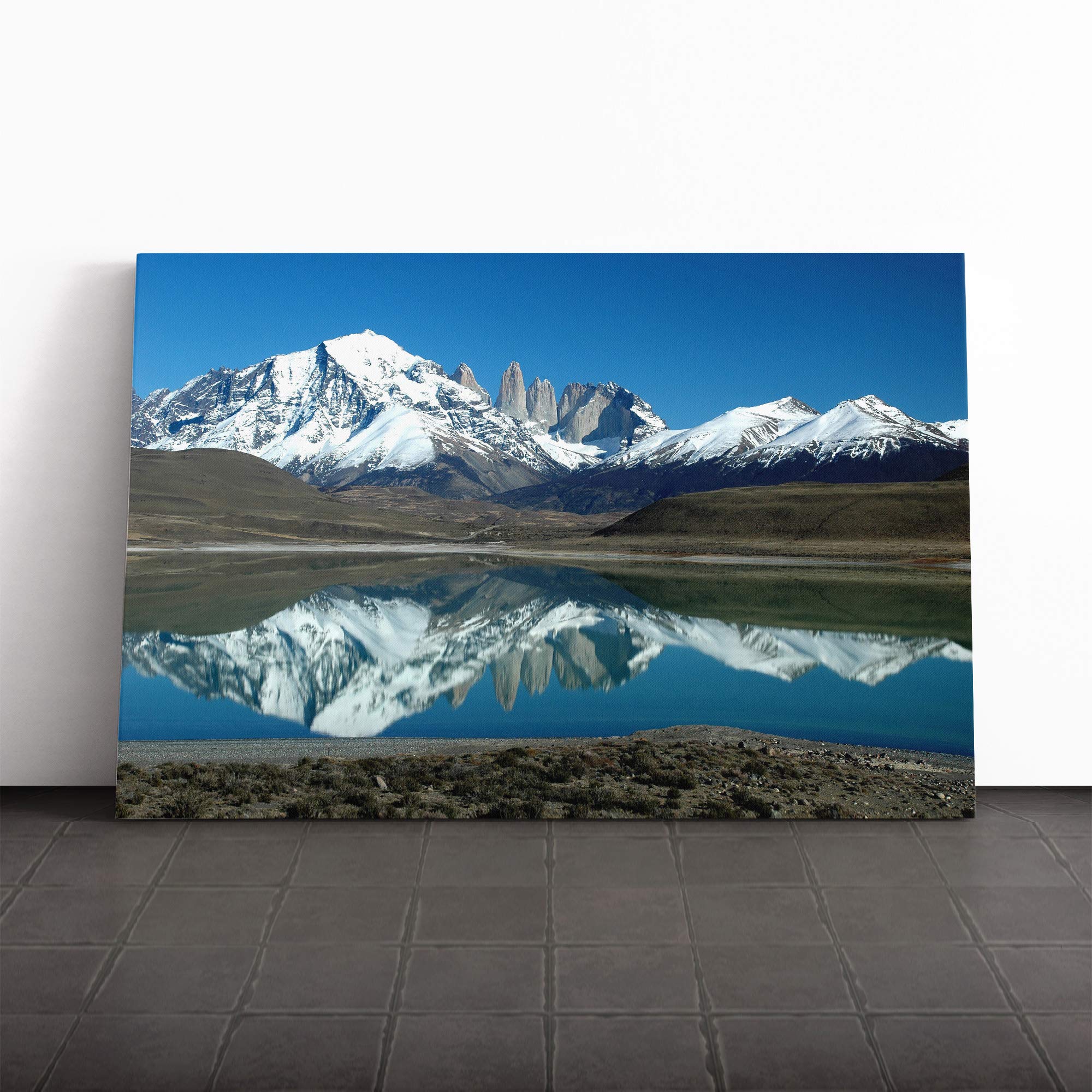 Landscape Patagonia Argentina Lake and Mountain Canvas Print | Gallery Wrapped 30mm Frame Wall Art | 30x20 inches | Ready to Hang | Contemporary Landscape Picture | Living Room Bedroom Lounge Office