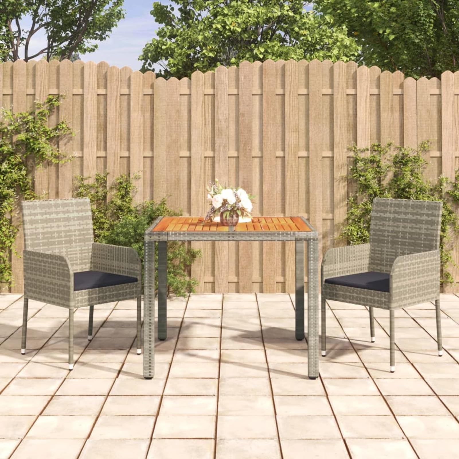 Set Comedor de jardín 3 Piezas con Cojines Mesa y sillas terraza Exterior Garden Furniture Muebles Jardin Conjunto Mesa y sillas Jardin ratán sintético Gris - 3185017