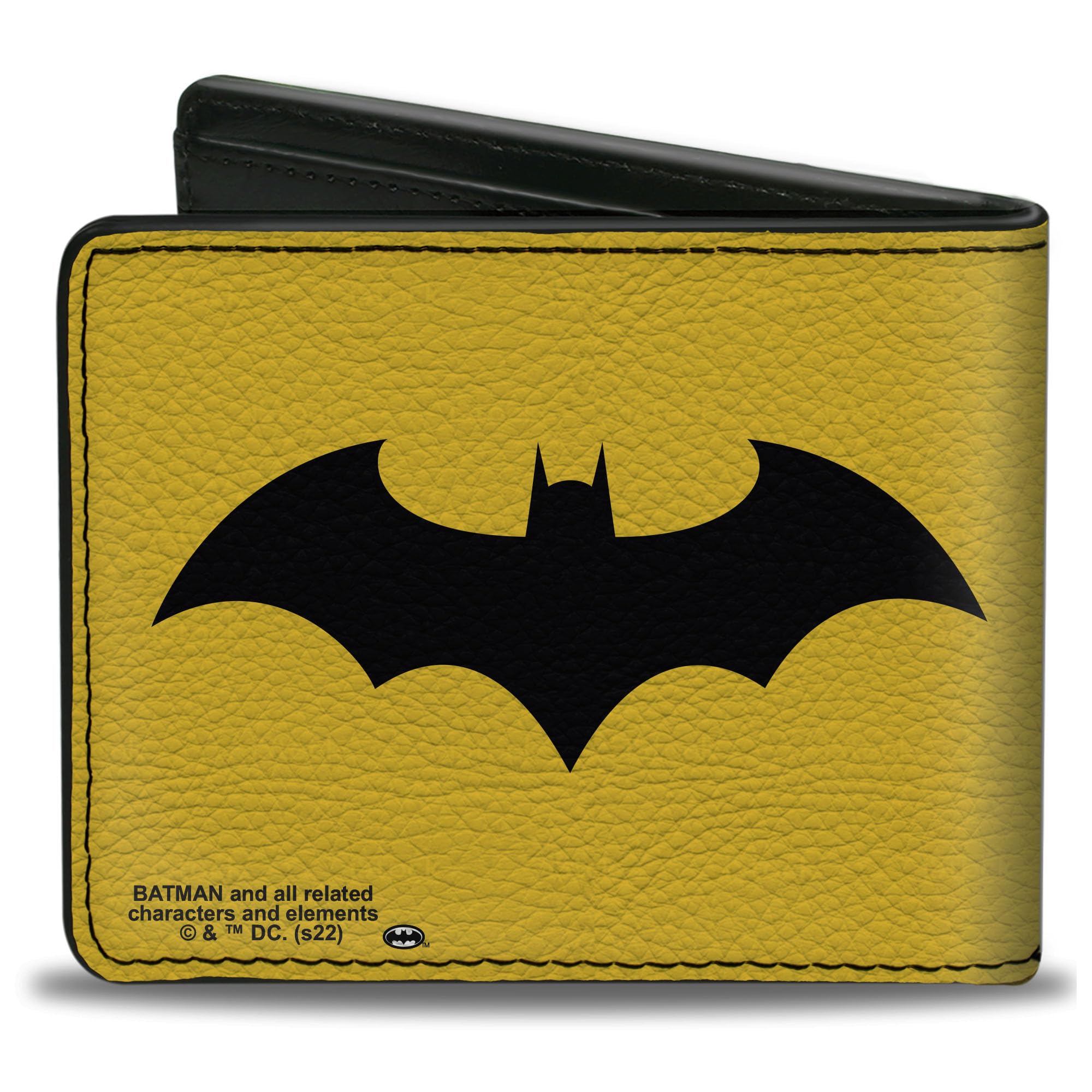 Buckle-Down Men's DC Comics Wallet, Bifold, Batman Tech Action Pose Bat Logo Yellow Black White, Vegan Leather, 4.0