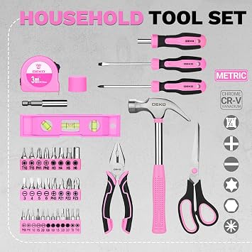 DEKO Pink Tool Kit Set, Mini Hand Tool Set for Apartment, Dorm & Home DIY