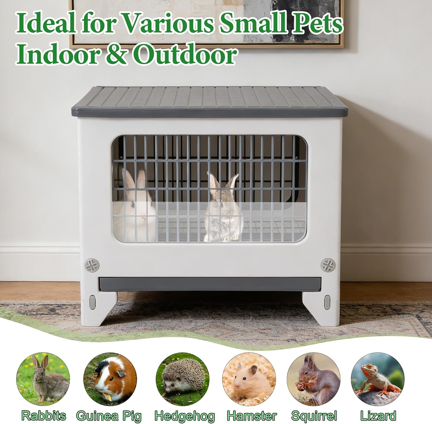 Rabbit Hutch Outdoor Indoor Plastic Waterproof Bunny Cage Enclosure Chew-Proof Rabbit House Guinea Pig Cage Pet House for Small Animals, One Room