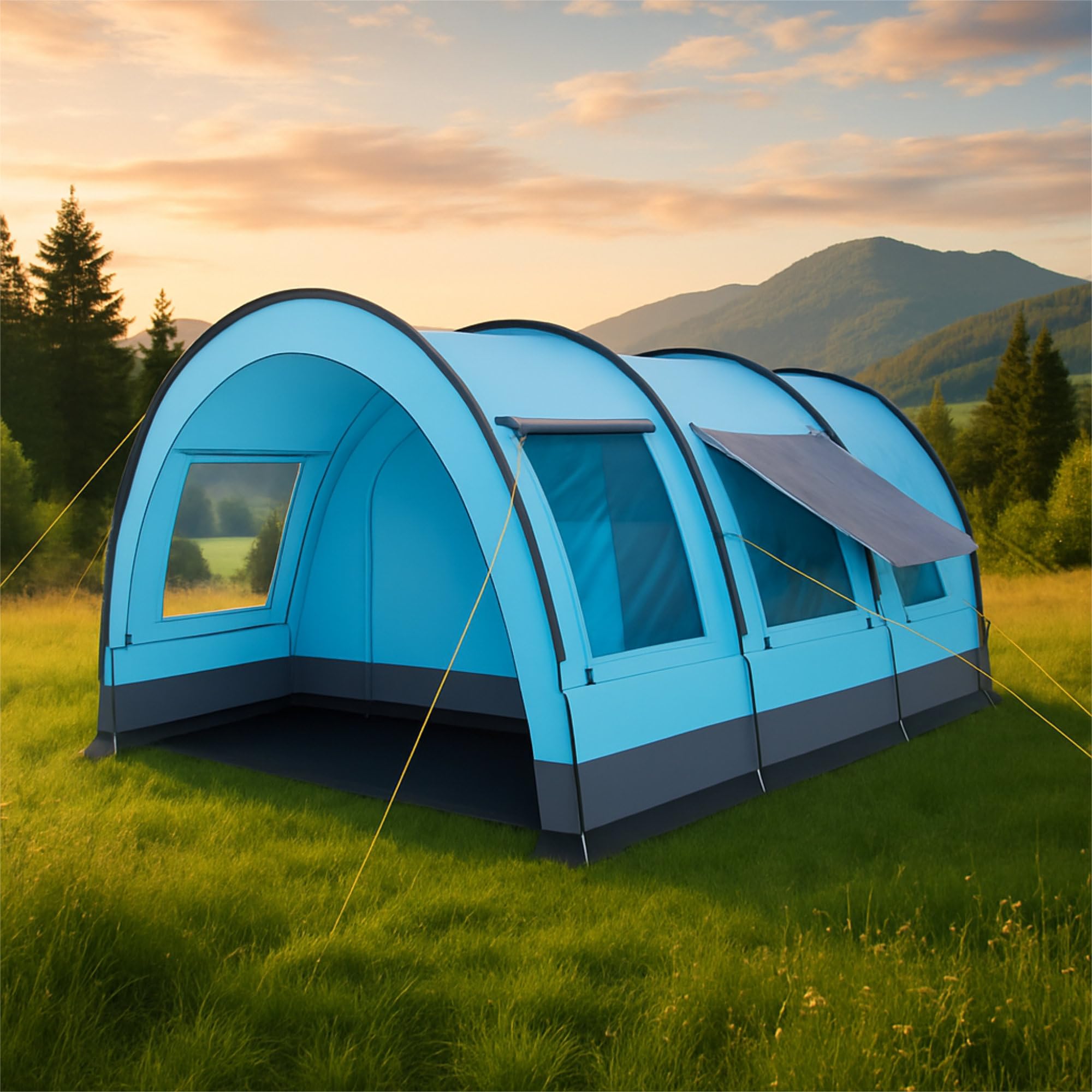 CampFeuer Zelt Relax4 für 4 Personen | Variables Tunnelzelt mit großem Vorraum, 5000 mm Wassersäule | Abtrennbare Schlafkabine | Gruppenzelt, Campingzelt, Familienzelt