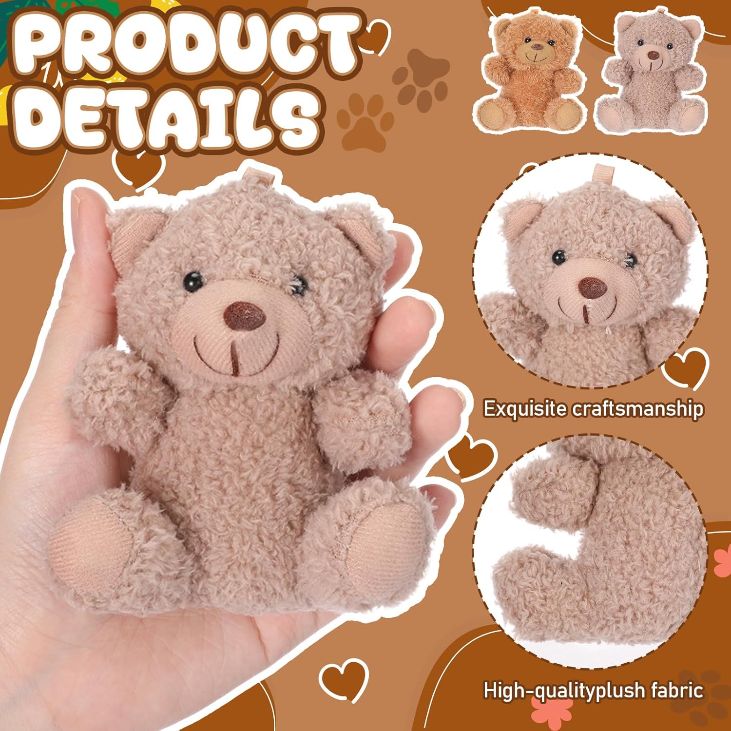 24 Pcs Mini Plush Bear Bulk Small Stuffed Animal DIY Keychain for Valentine's Day Gift Birthday Party