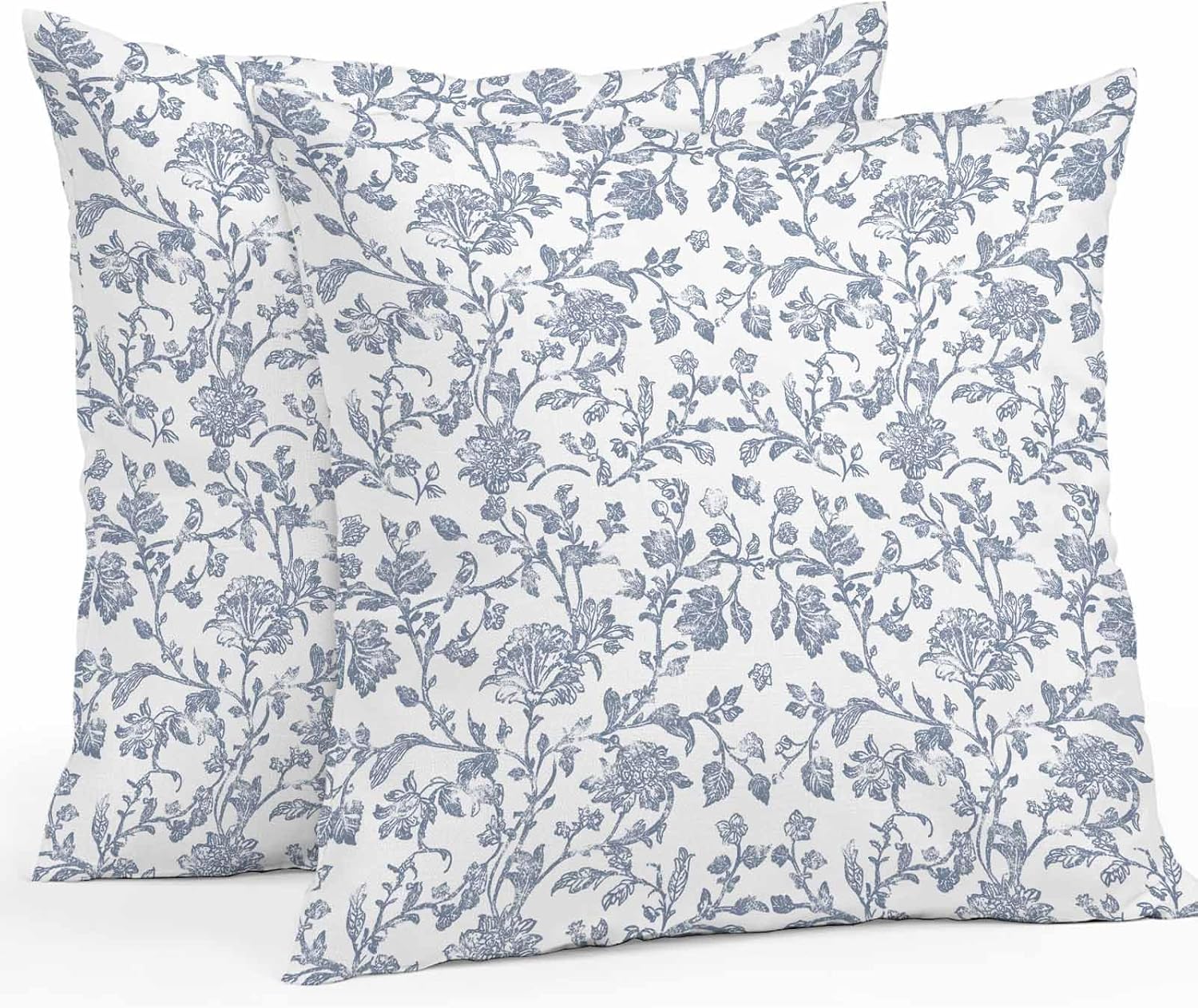 Blue Flower Outdoor Waterproof Pillow Covers, Vintage Farmhouse Boho Leaf Spring Summer Decorative Square Throw Pillowcase Sofa Cushion Sham for Patio/Couch/Chair, 20"x20" 2 Pack