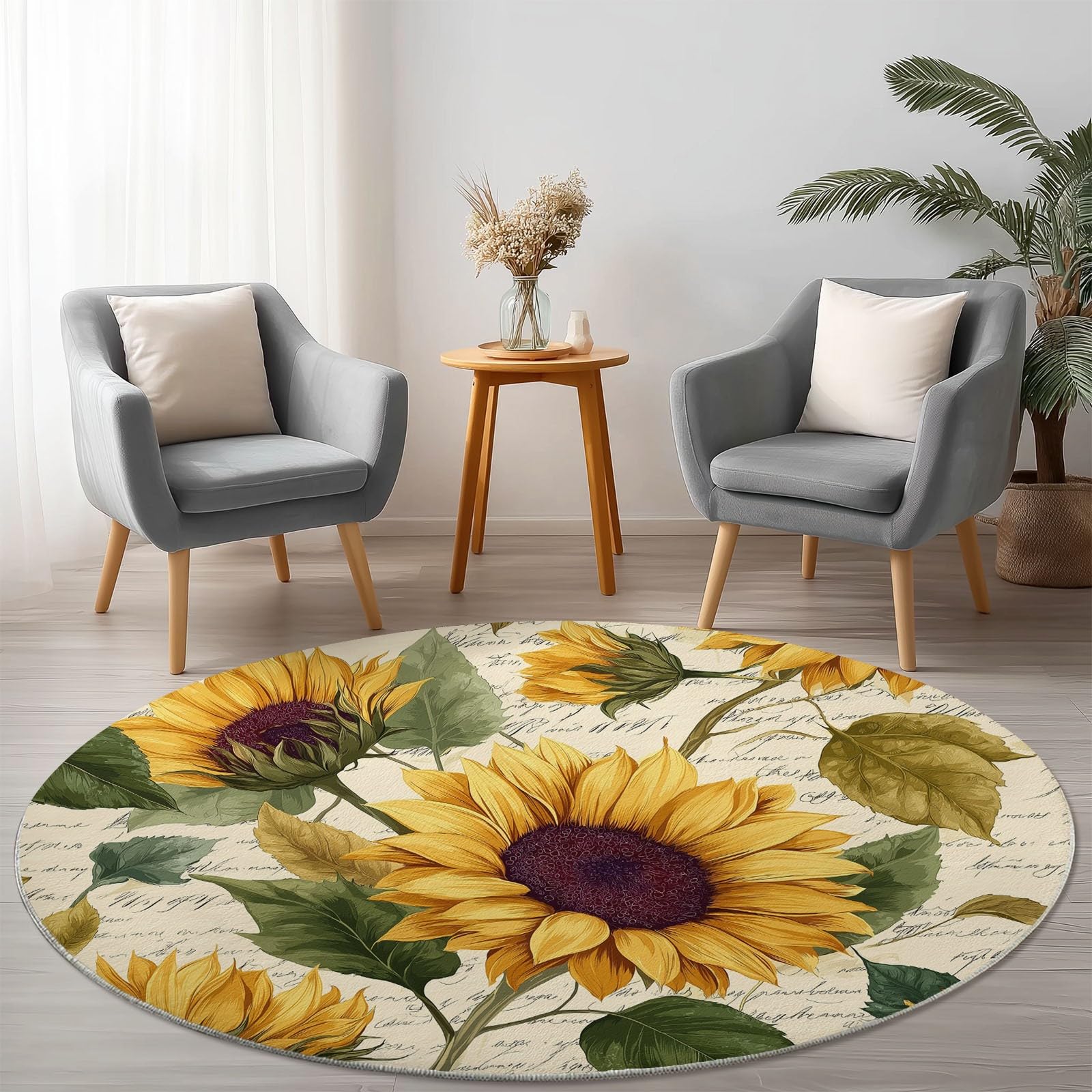 Tapis rond 180 cm flanelle lavable pour chambre d'enfant jaune et vert