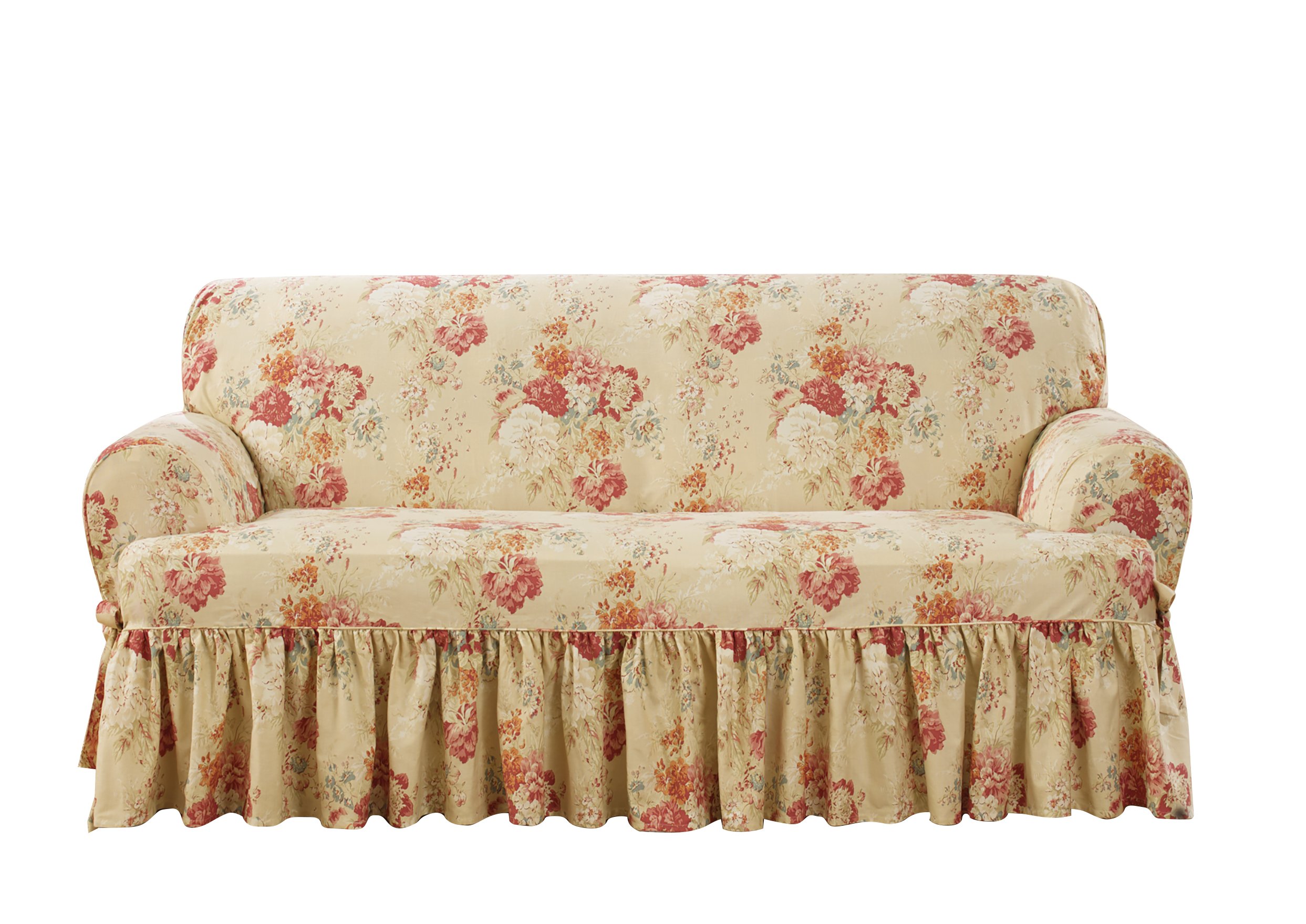 SURE FIT Waverly Ballad Bouquet 1 Piece T Cushion Loveseat Slipcover in Blush