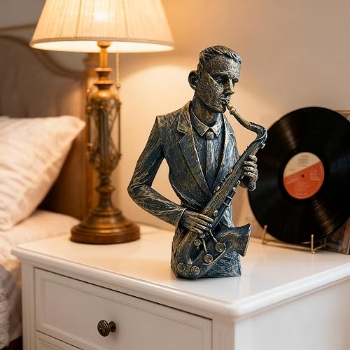 Miniatura 2 de DESHINTKE Figura de saxofonista retro, decoración musical, saxofón de resina, estatuas de músico, escultura moderna para regalos de música en el