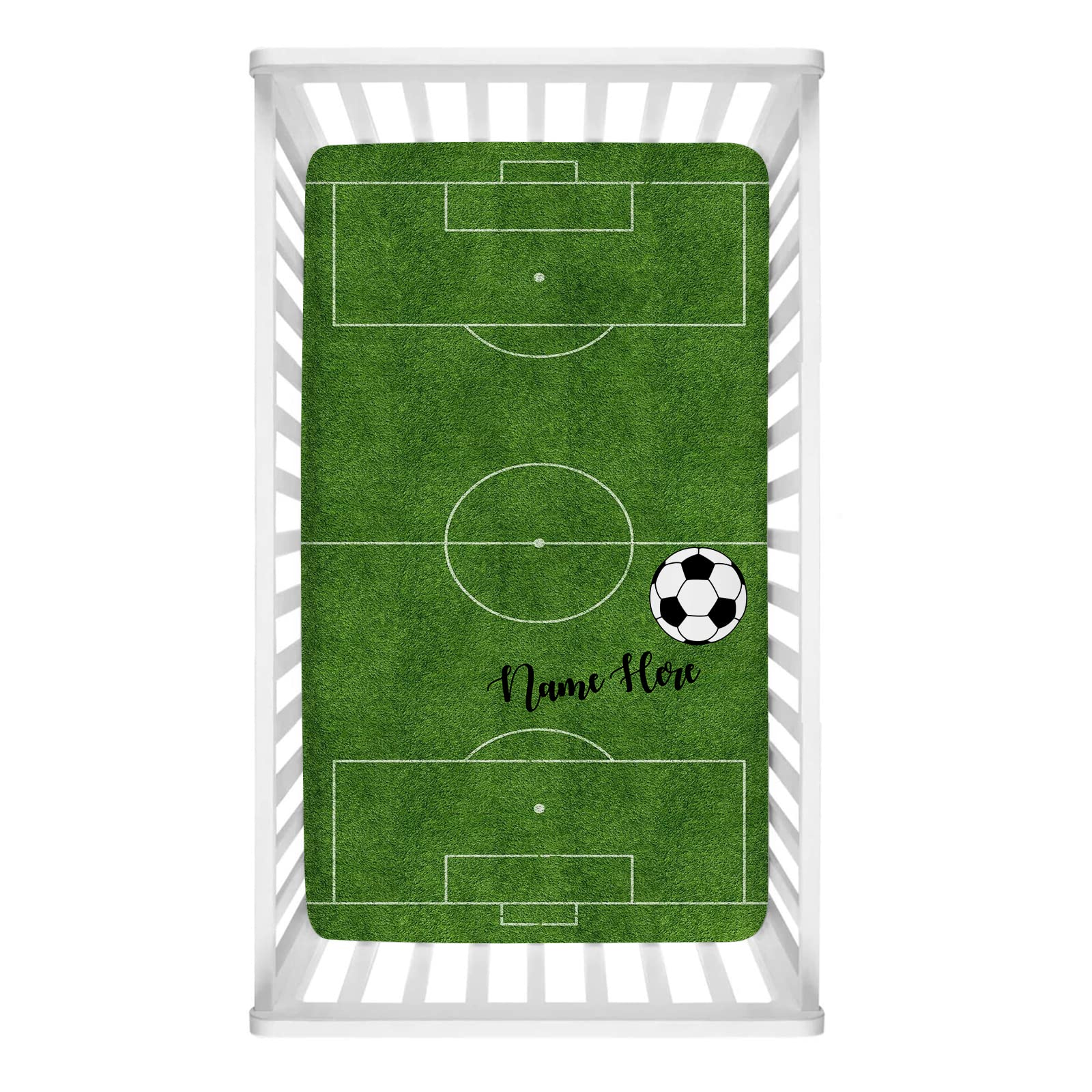Customized Football Baby Crib Sheets for Boys, Personalized Stretch Fitted Crib Mattress Sheet with Name, Nursery Soft Breathable Bedding Sheet, Standard Size 28”x 52” x 8”