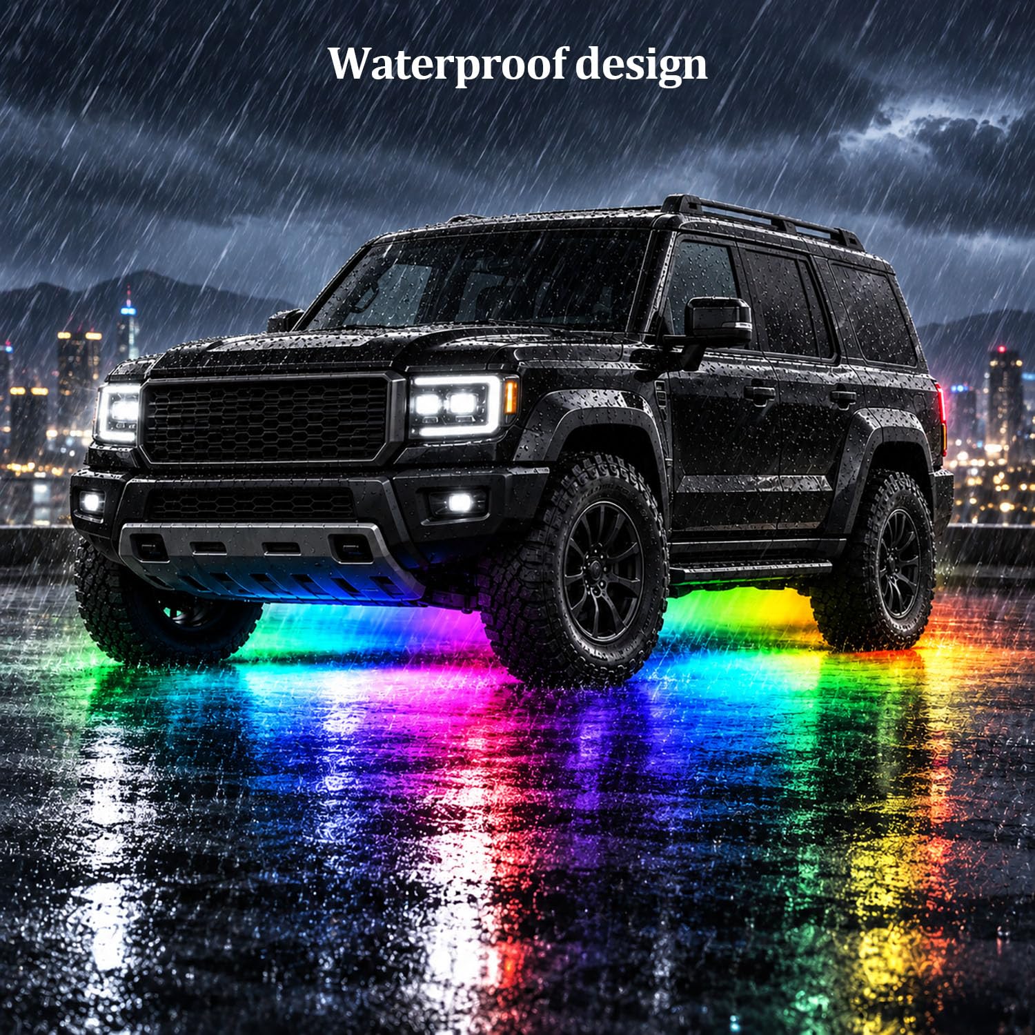 4 Stück Unterbeleuchtung für Auto, Autounterlicht RGB Streifenlichter mit App Steuerung, Musiksynchronisierung und Multi-Mode, Auto Underglow Kit, DC 12 V
