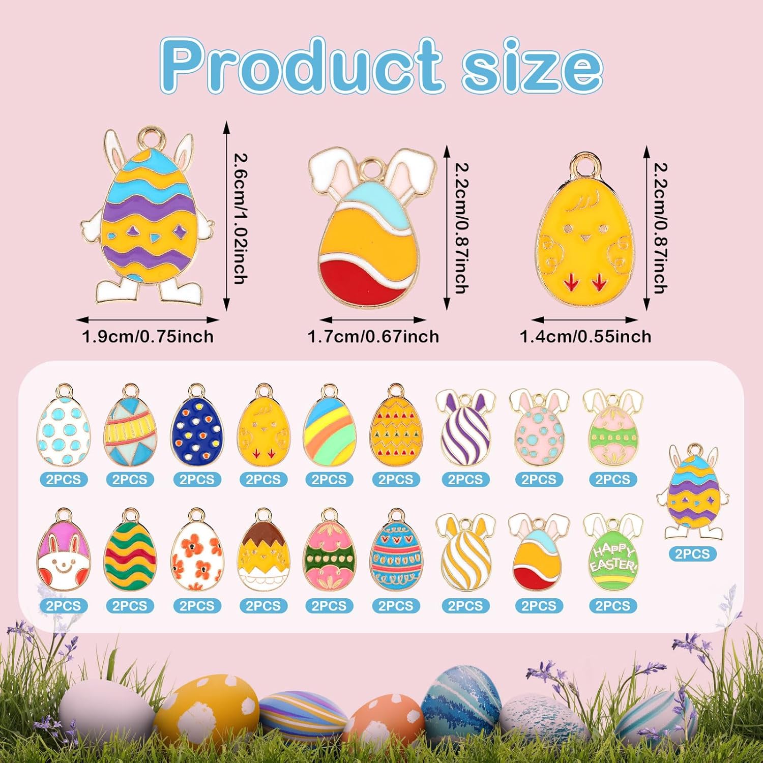 38pcs Easter Charms for Jewelry Making, 19 Styles Easter Egg Pendant Zinc Alloy Easter Egg Bunny Charm Easter Chick Pendant Rabbit Easter Charms Gold Enamel Crafts for Earring Bracelet Necklace - Image 2