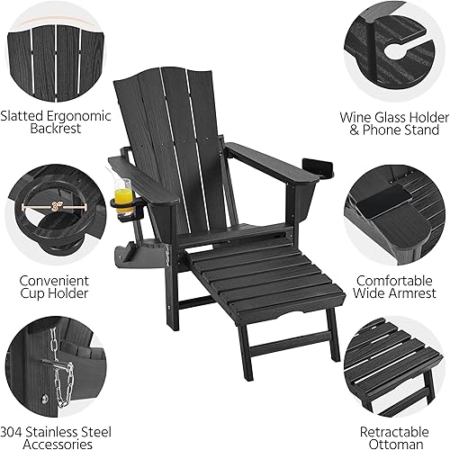 Miniatura 5 de Yaheetech Adirondack - Silla otomana retráctil, silla plegable para todo tipo de clima, para patio, con soporte para tazas y soporte para teléfono