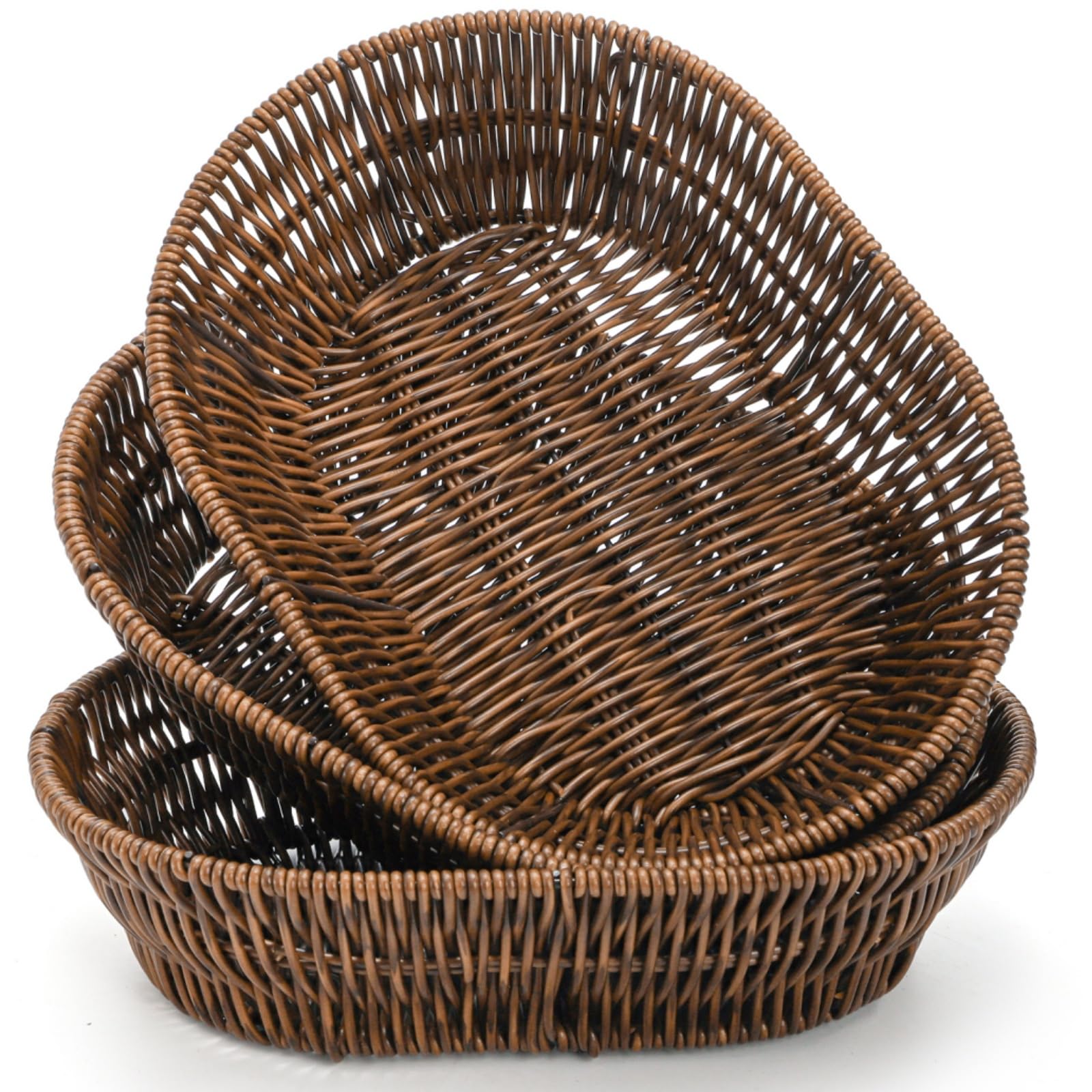 ZAVOOS Paquete de 3 cestas de mimbre para pan, cestas ovaladas tejidas de 11 pulgadas para servir, organizador de despensa apilable de mesa para el hogar, cocina, restaurante, panadería
