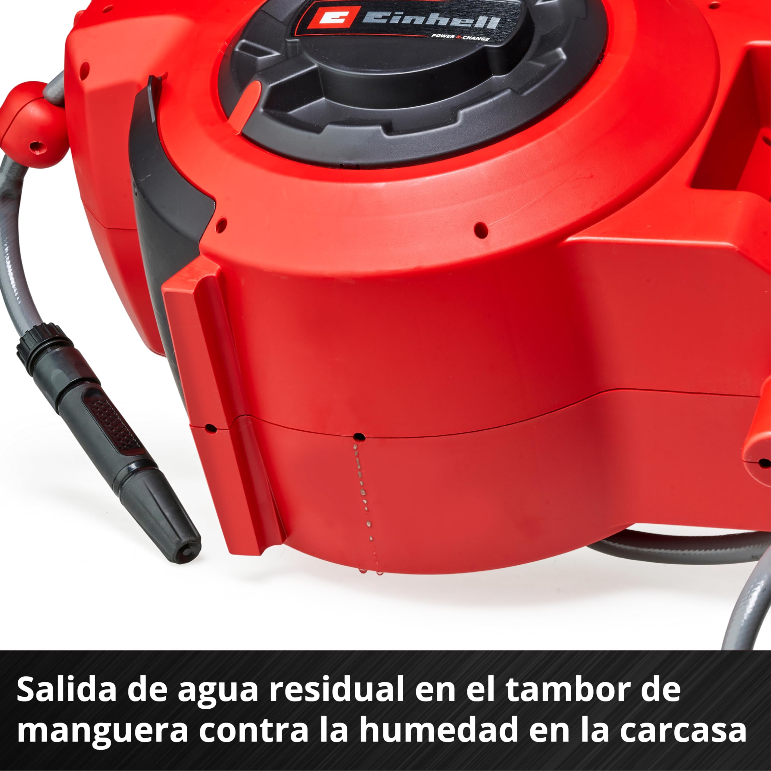 Einhell Tambor de manguera con batería GE-HR 18/30 Li-Solo Power X-Change (18 V, enrollado automático de manguera, pivotable hasta 180°, manguera y rociador de jardín de 30 m, sin batería)